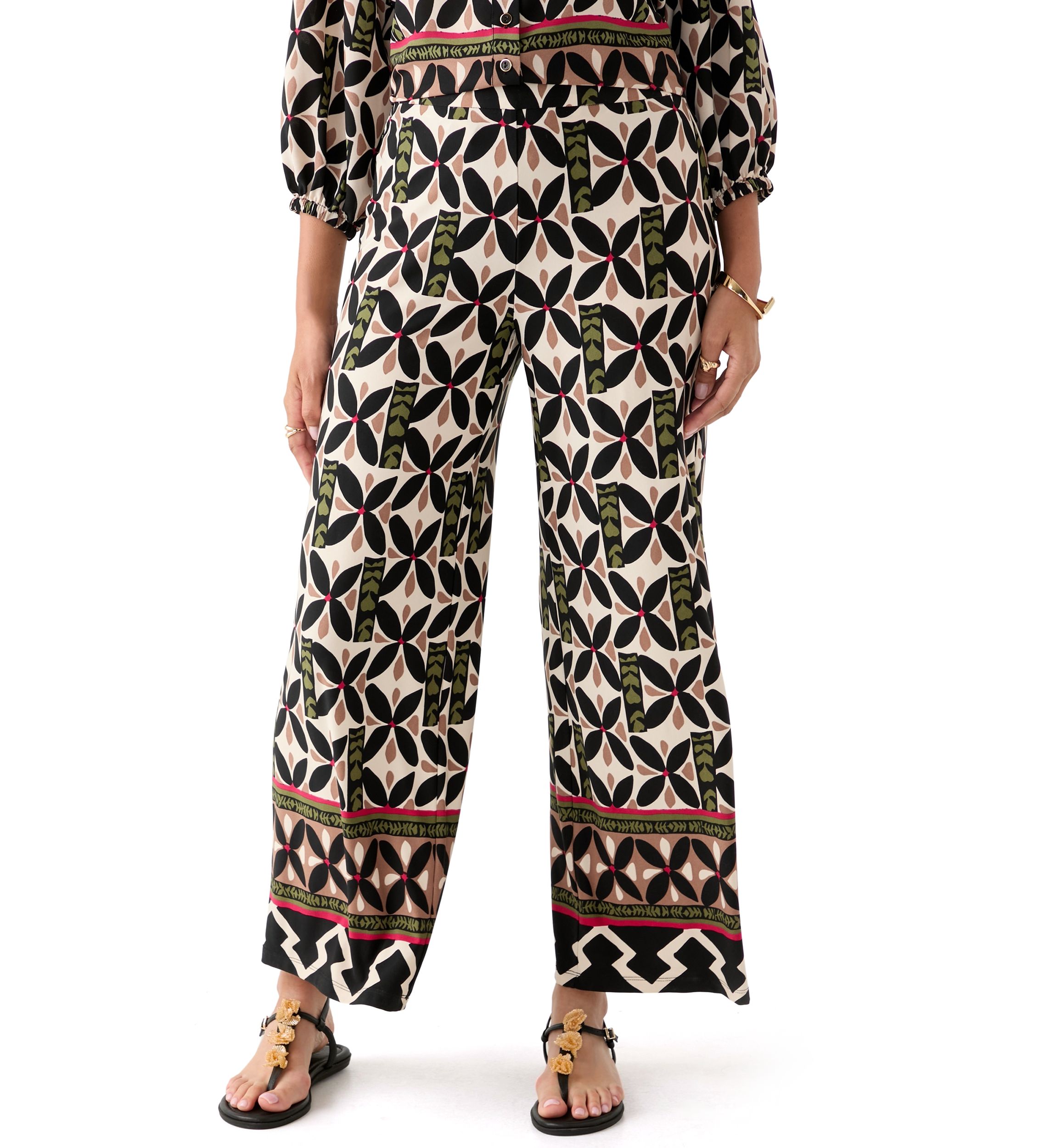 Womens Jersey Pull On Printed Wide Leg Pants