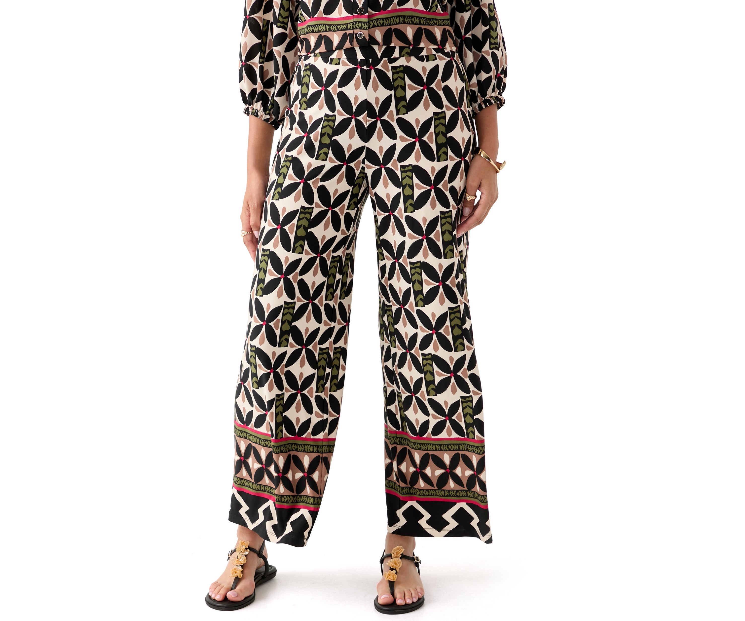 Womens Jersey Pull On Printed Wide Leg Pants
