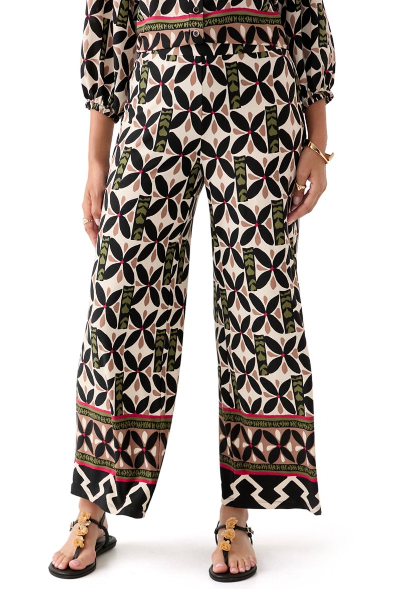 Womens Jersey Pull On Printed Wide Leg Pants