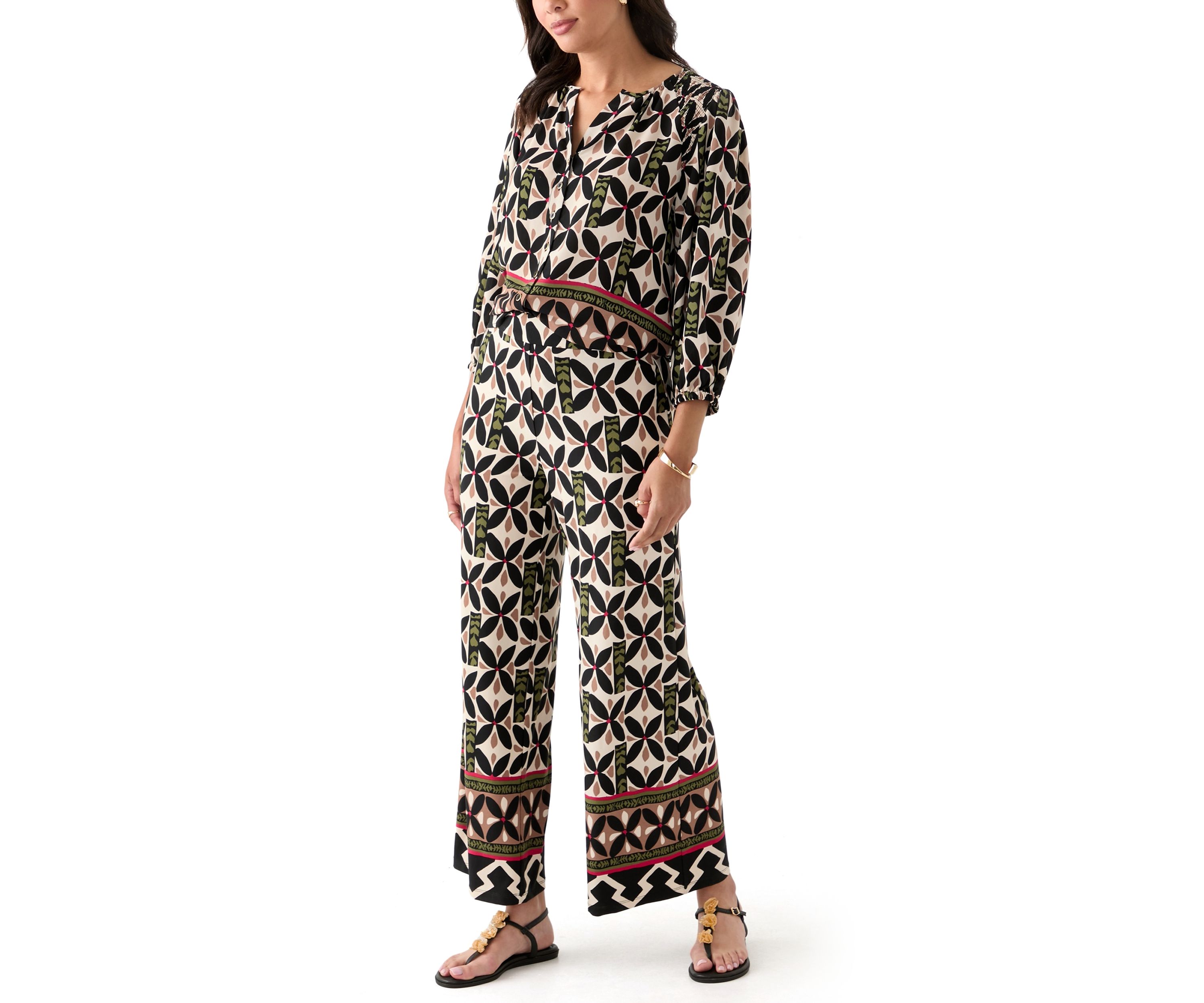 Womens Jersey Pull On Printed Wide Leg Pants