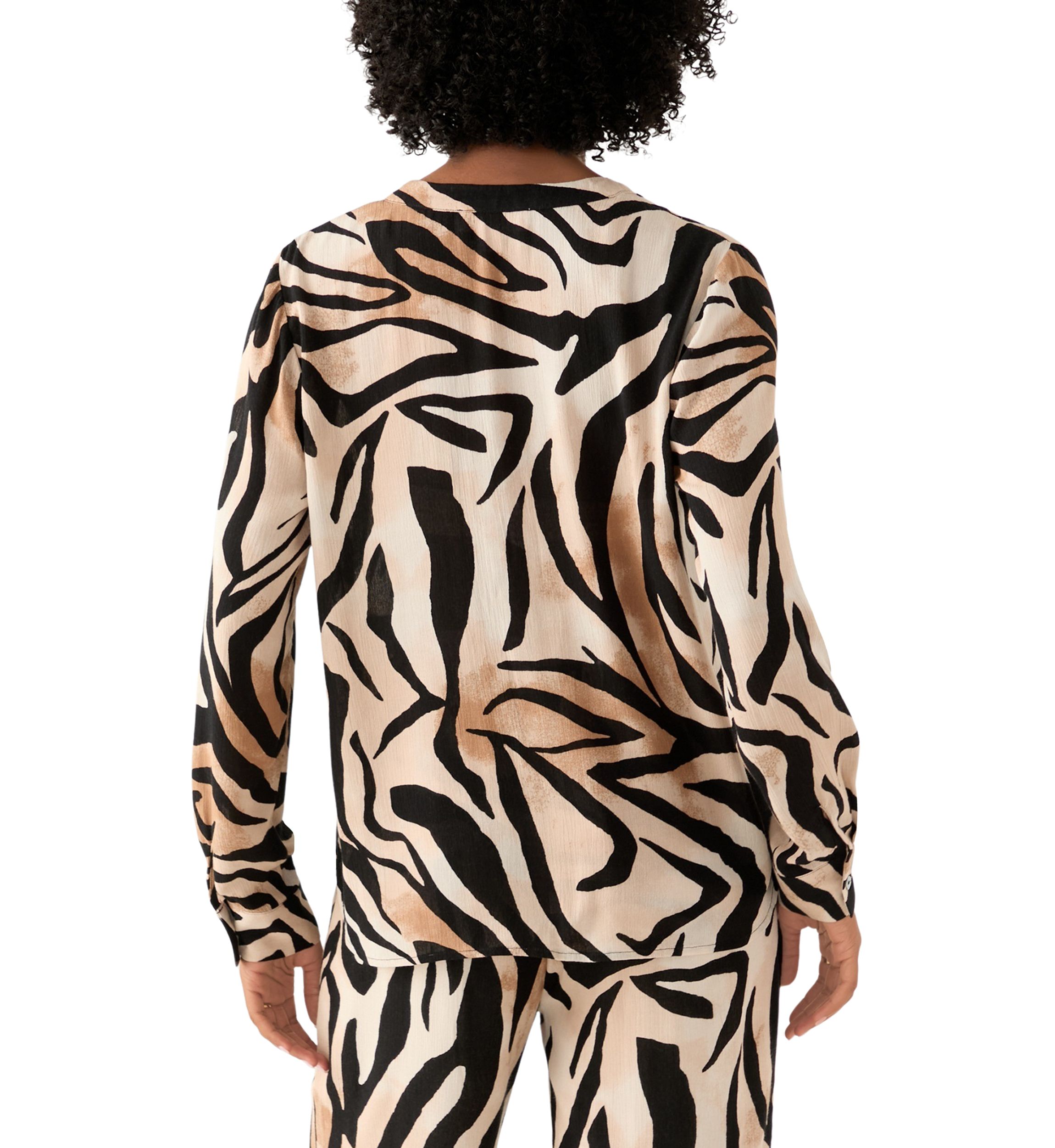 Womens Zebra Printed Button Front Split Neck Blouse