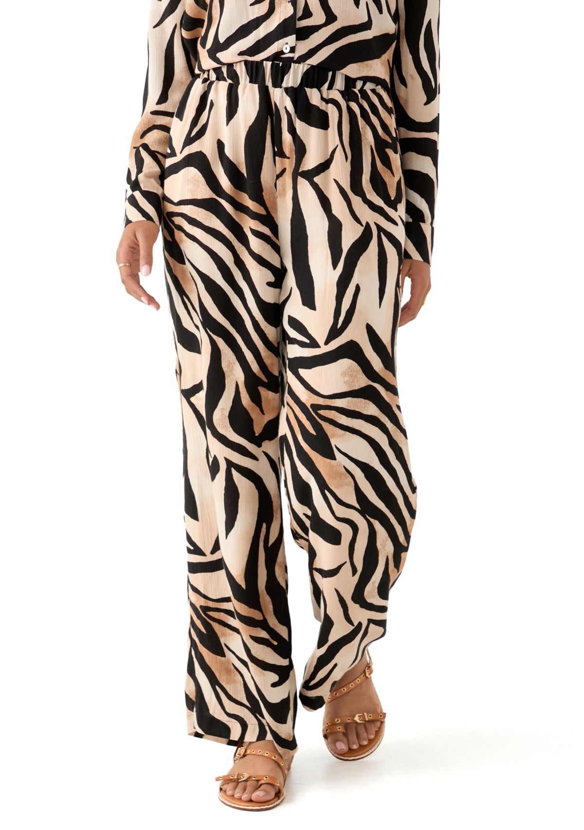 Womens Pull On Zebra Printed Wide Leg Pants