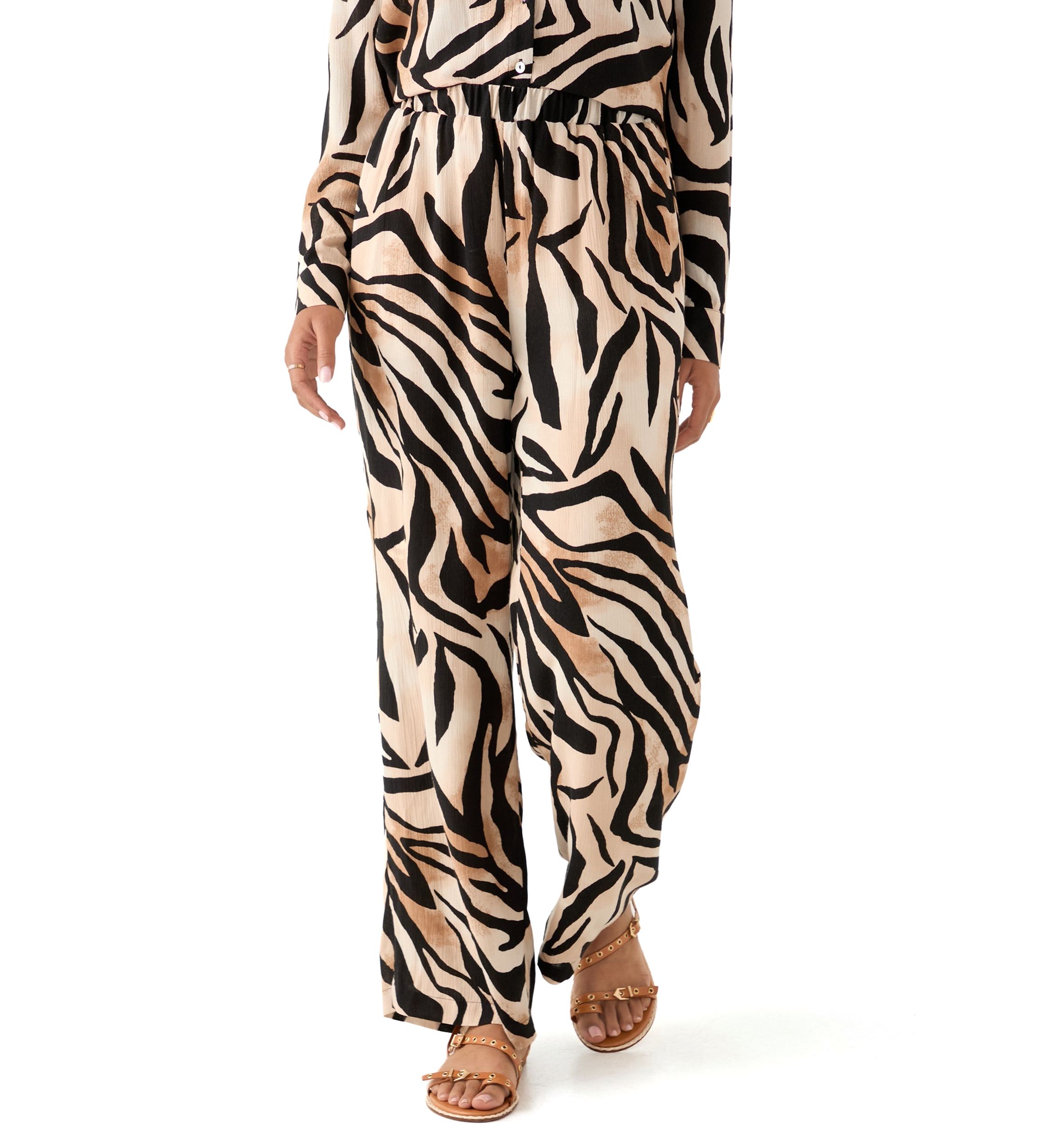 Womens Pull On Zebra Printed Wide Leg Pants