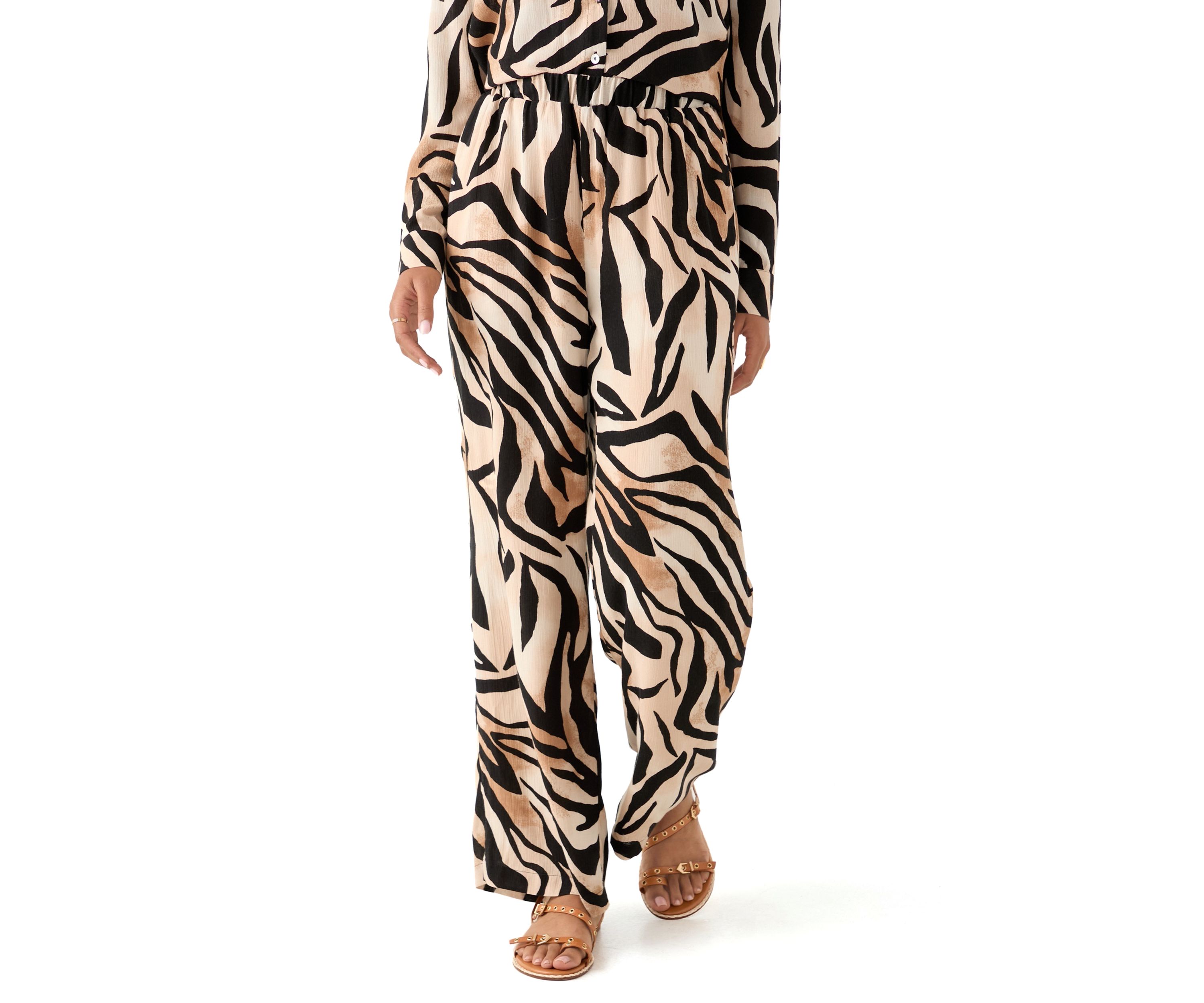 Womens Pull On Zebra Printed Wide Leg Pants