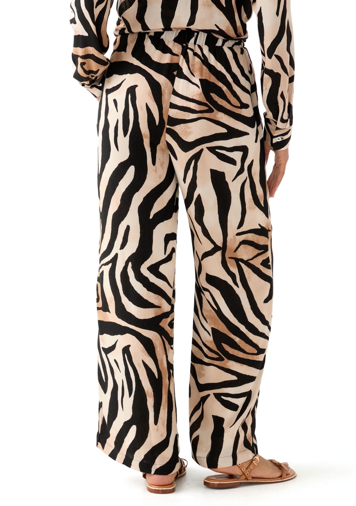 Womens Pull On Zebra Printed Wide Leg Pants