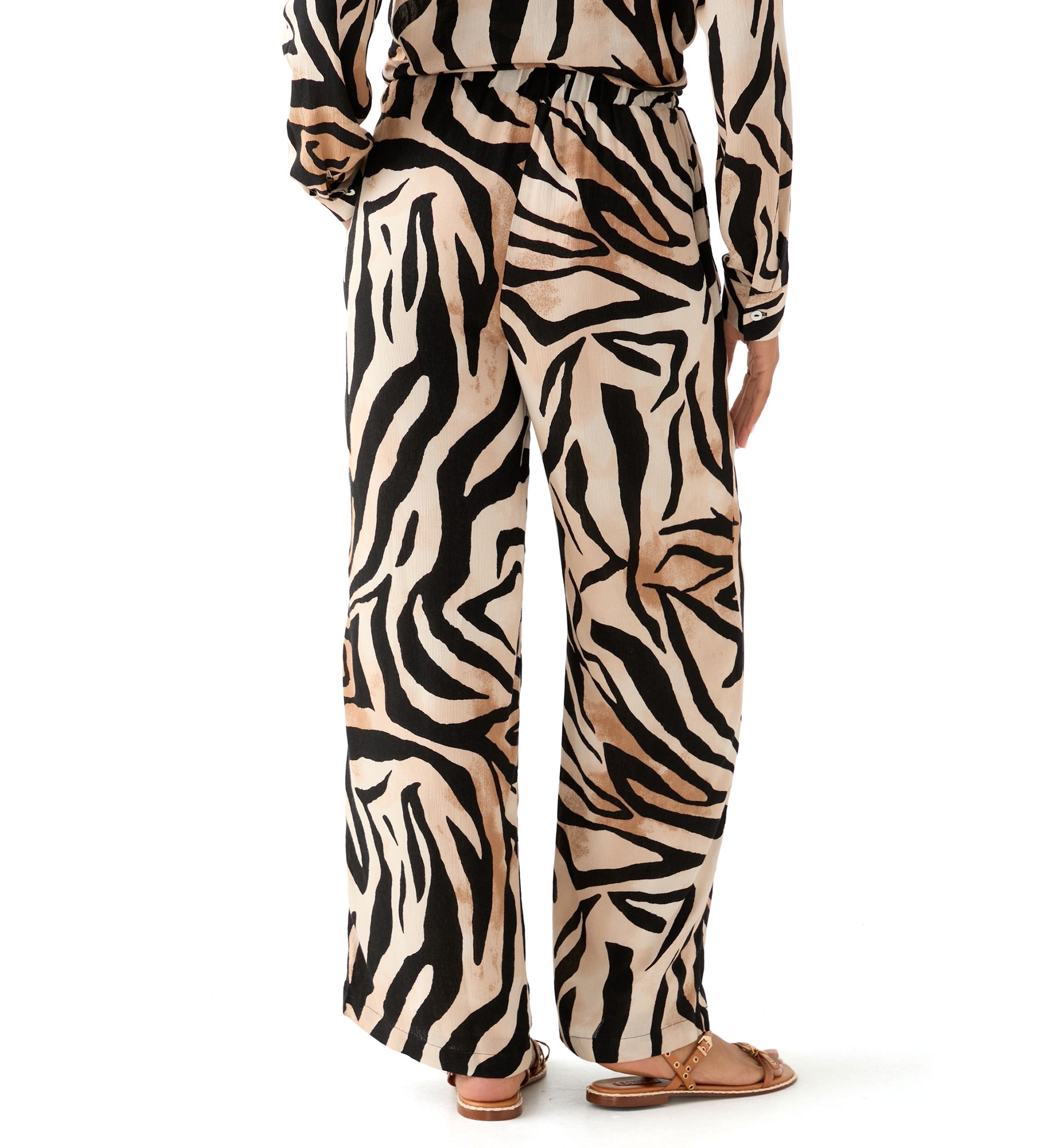 Womens Pull On Zebra Printed Wide Leg Pants