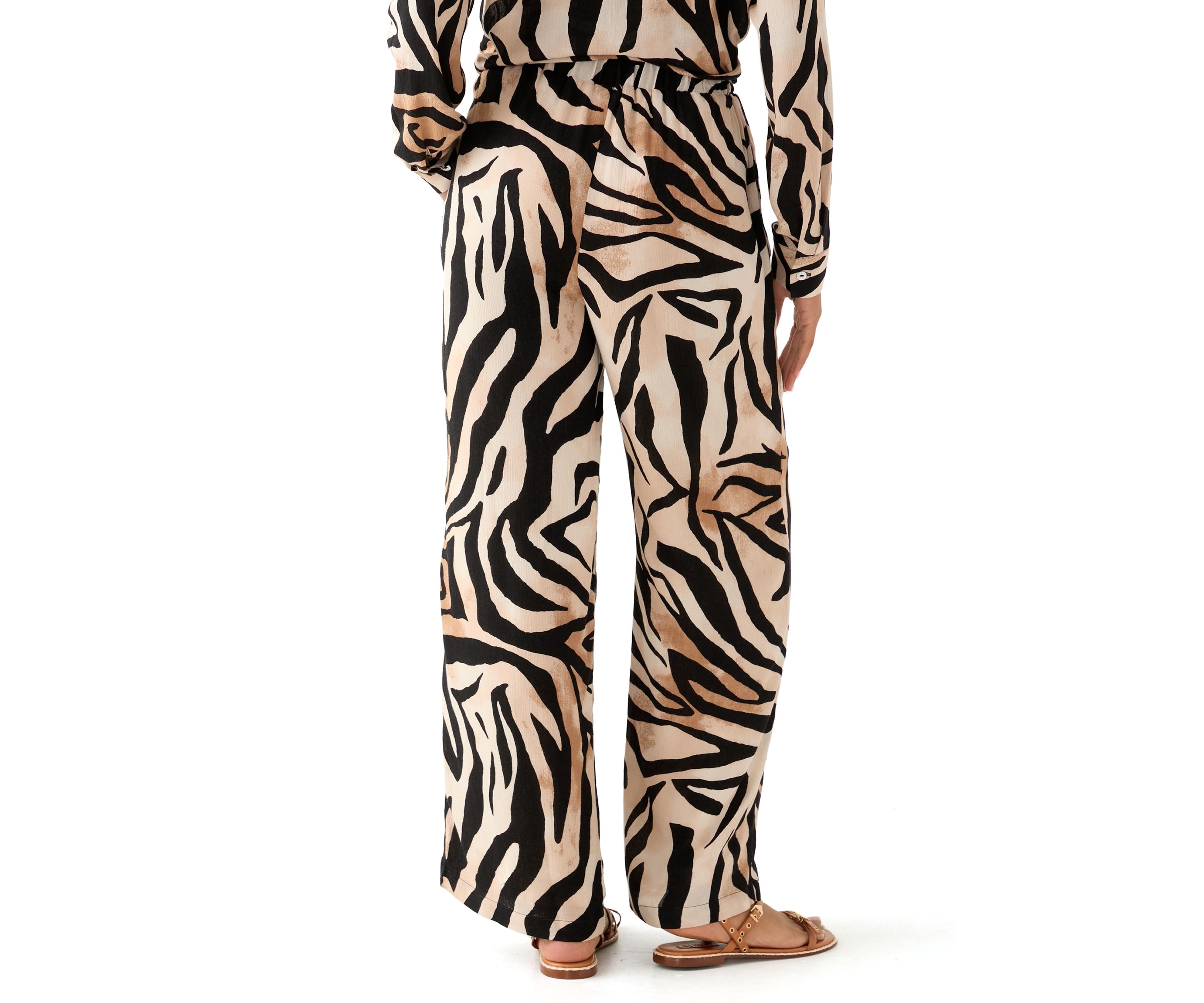 Womens Pull On Zebra Printed Wide Leg Pants