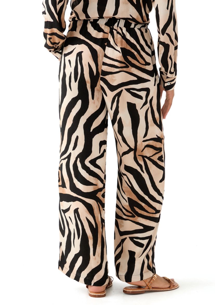 Womens Pull On Zebra Printed Wide Leg Pants