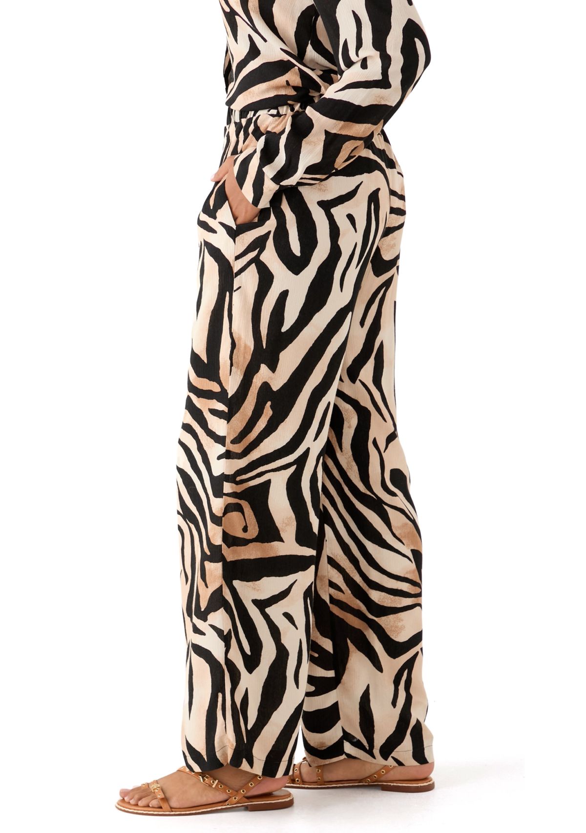 Womens Pull On Zebra Printed Wide Leg Pants