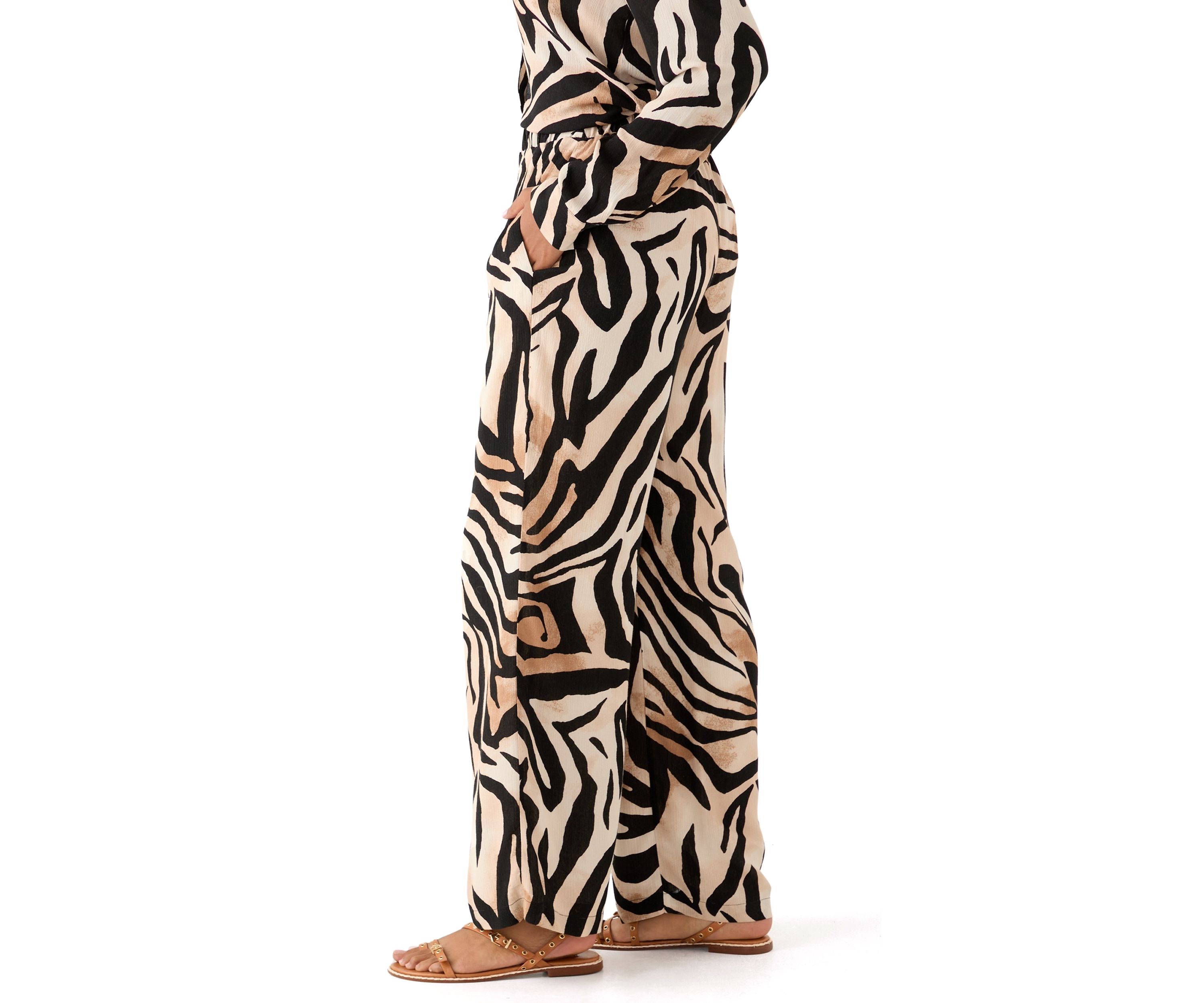 Womens Pull On Zebra Printed Wide Leg Pants
