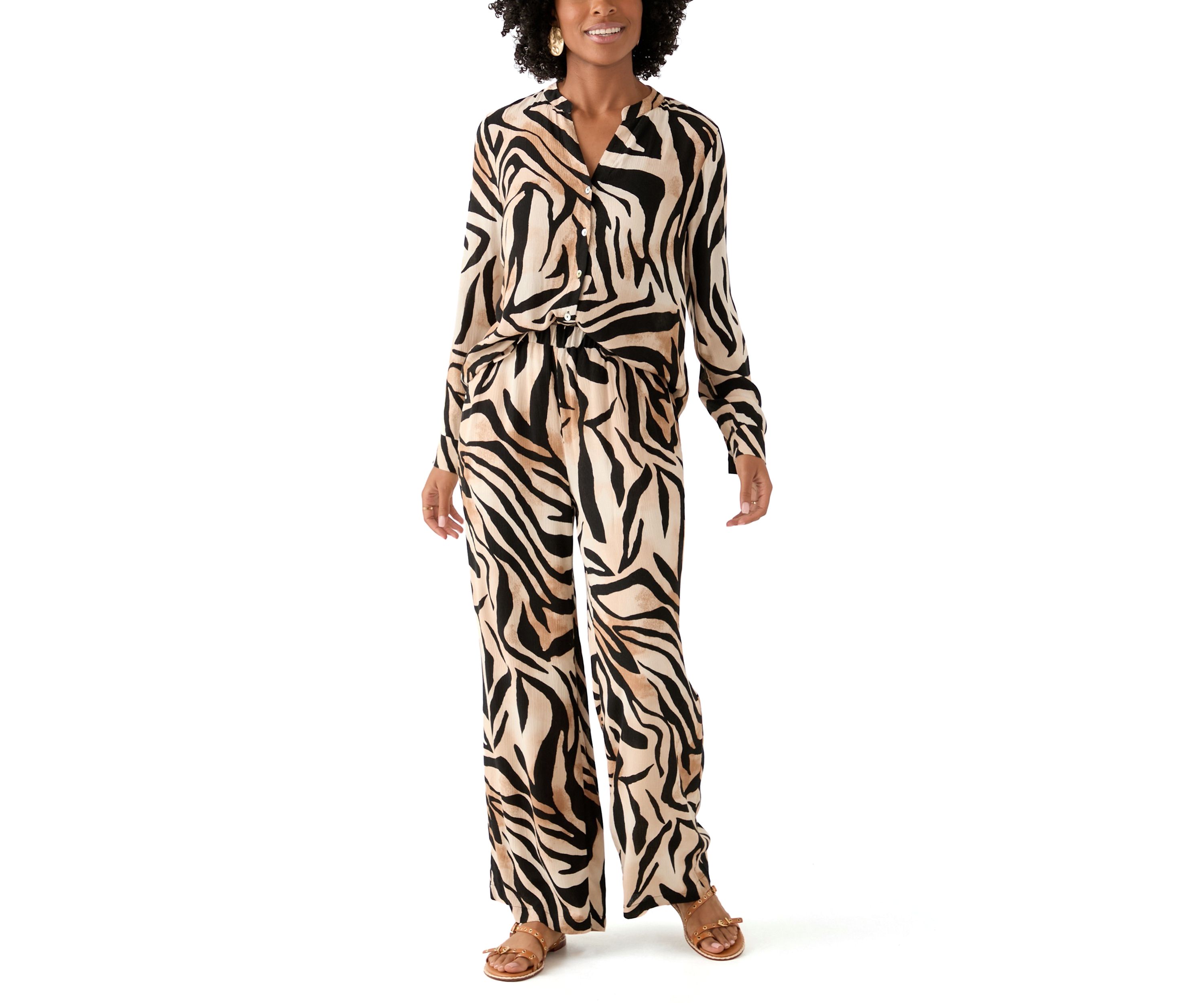 Womens Pull On Zebra Printed Wide Leg Pants