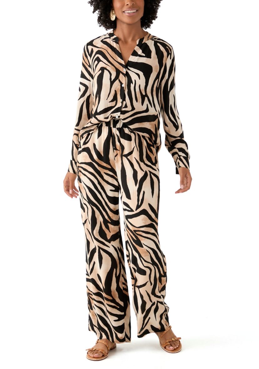 Womens Pull On Zebra Printed Wide Leg Pants