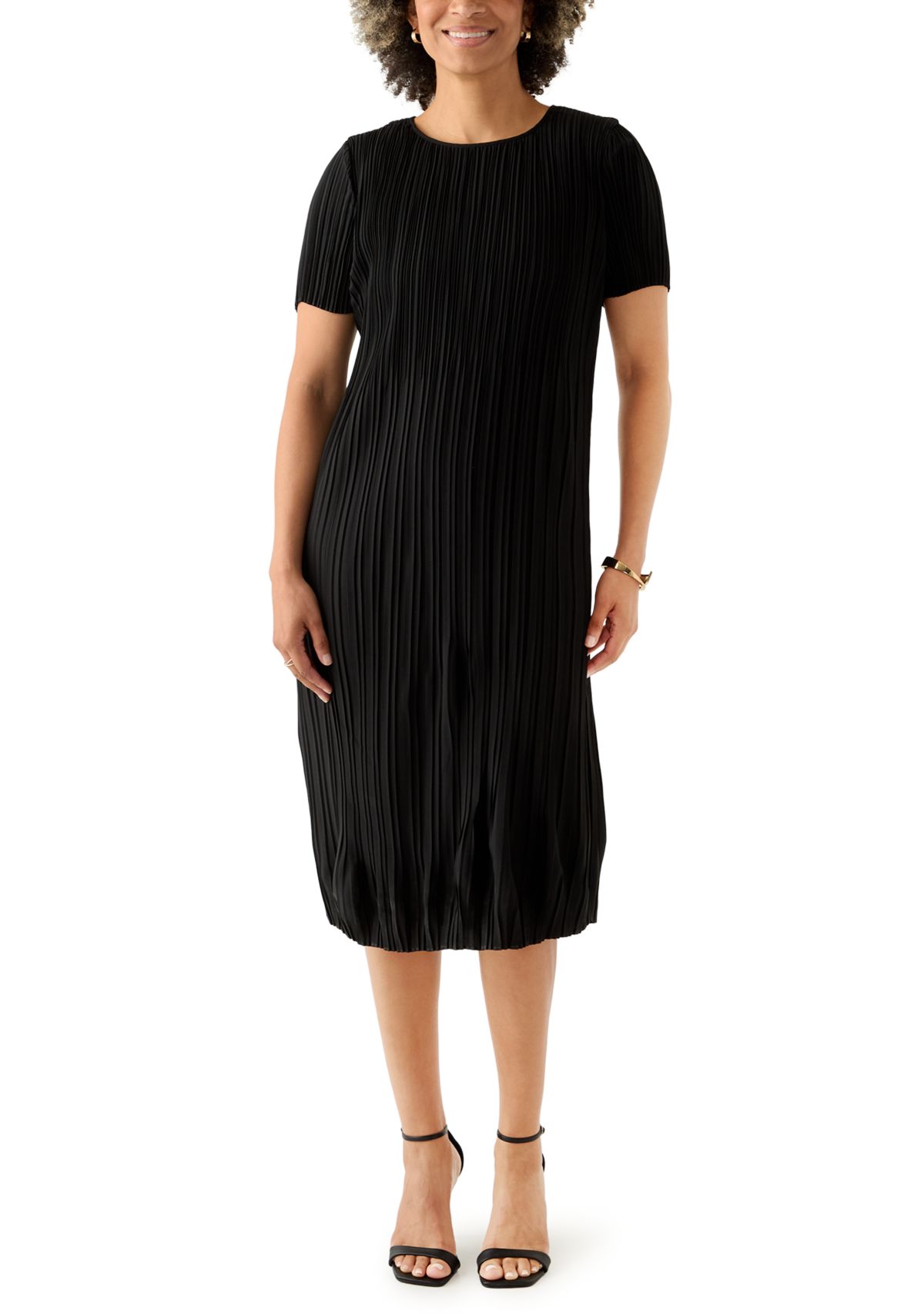 Womens Short Sleeve Pleated Dress