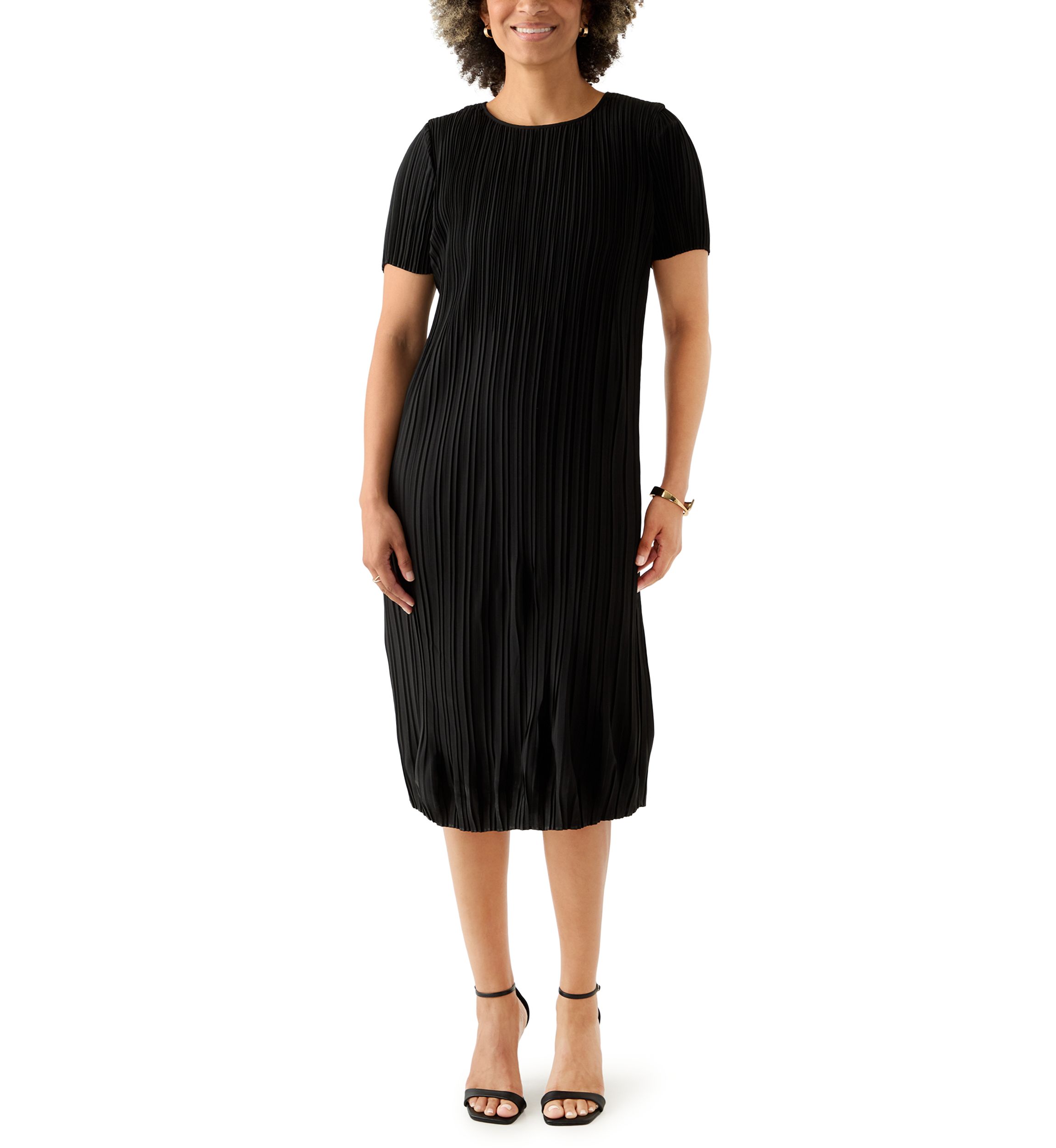 Womens Short Sleeve Pleated Dress