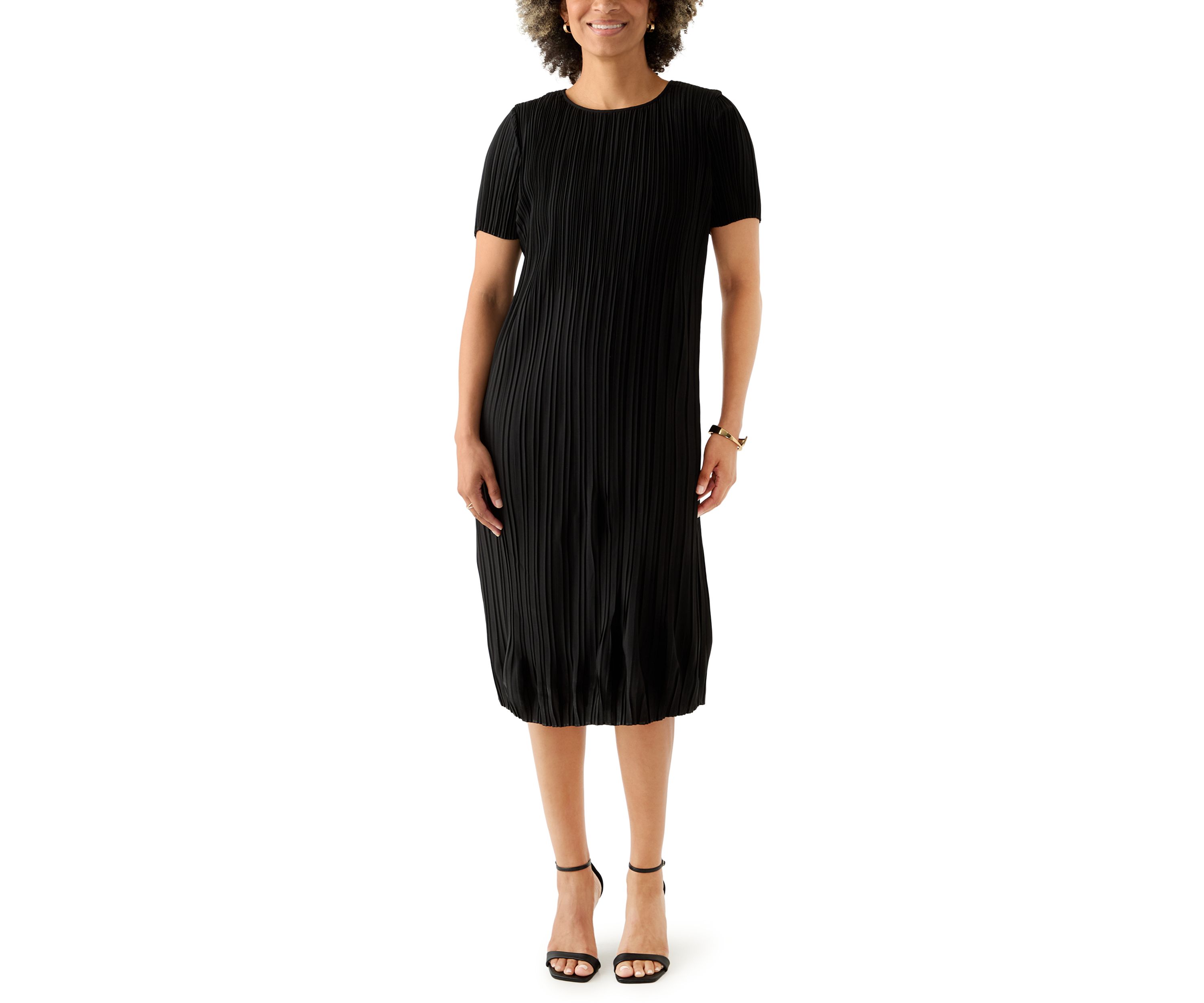Womens Short Sleeve Pleated Dress
