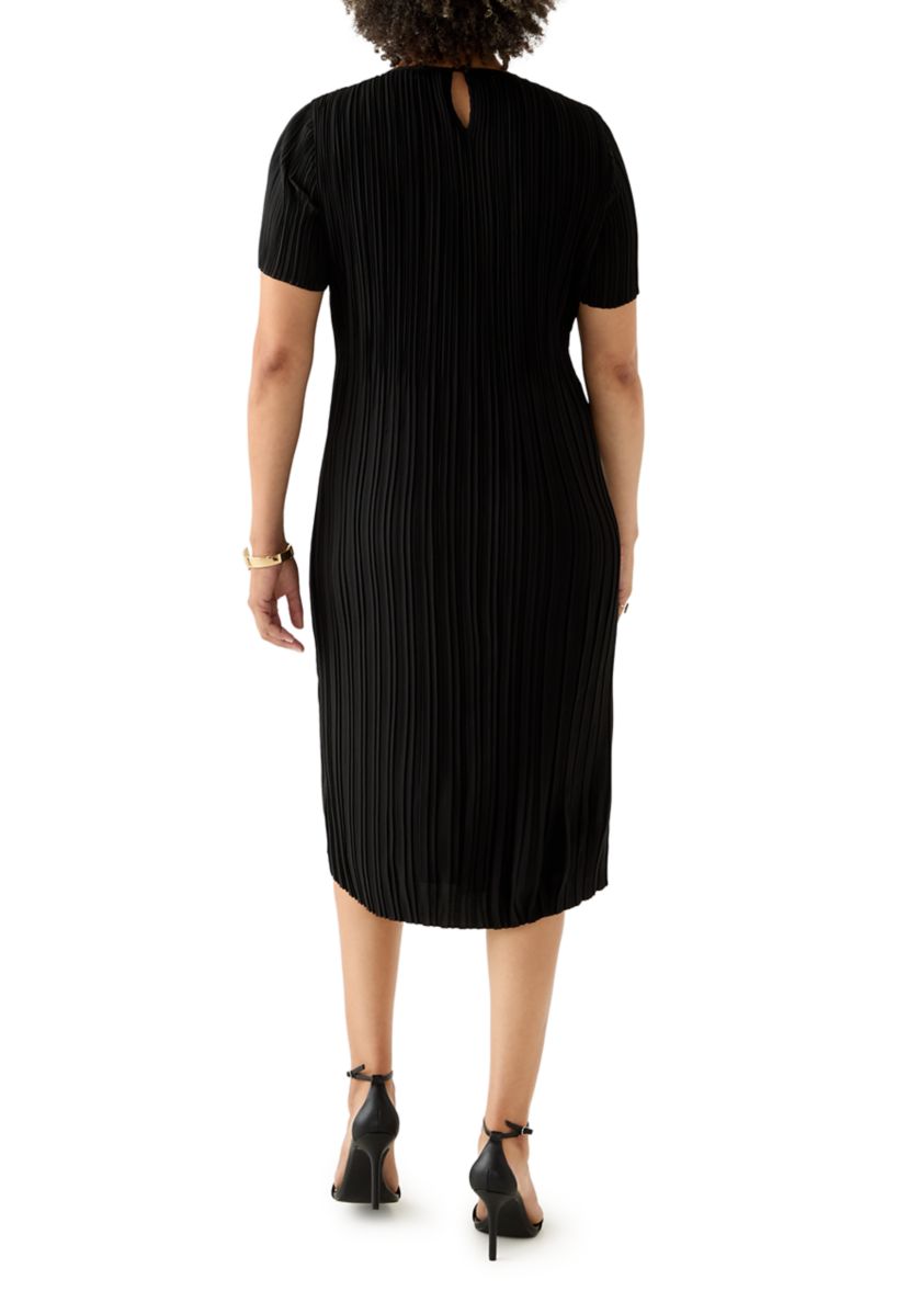 Womens Short Sleeve Pleated Dress