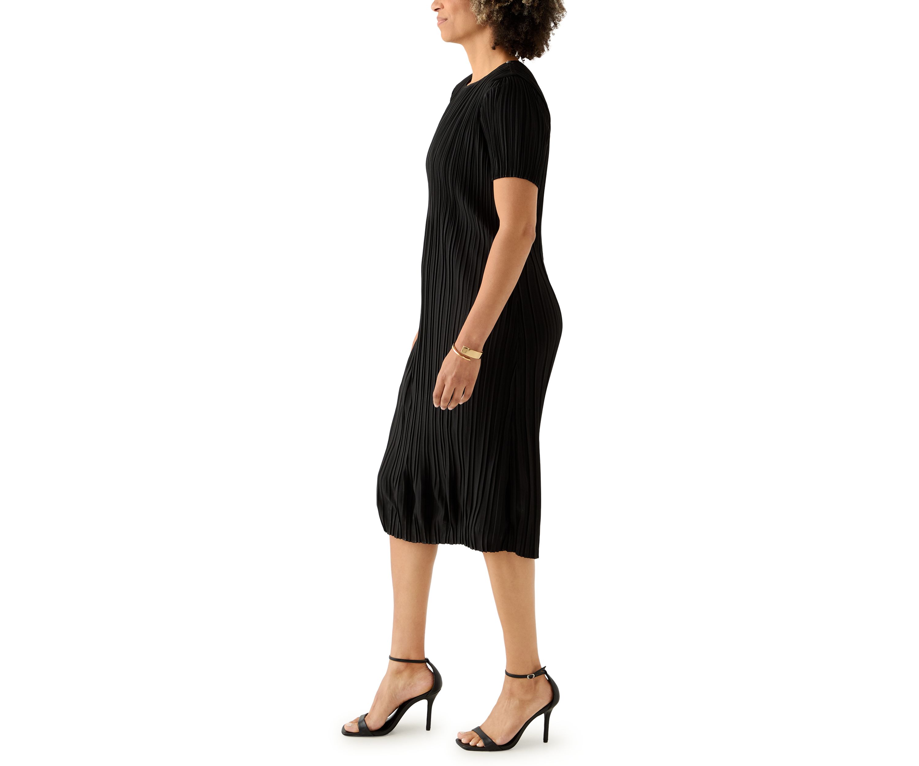 Womens Short Sleeve Pleated Dress