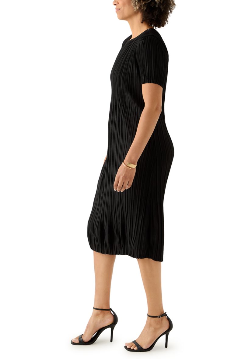 Womens Short Sleeve Pleated Dress