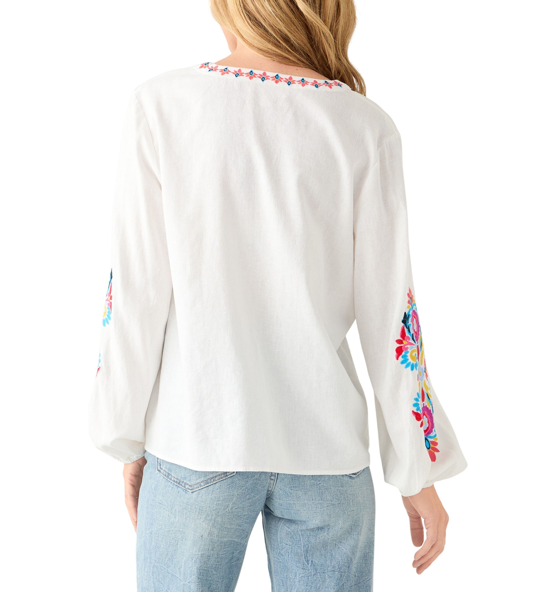 Womens Linen Blend Split Neck Embellished Blouse 
