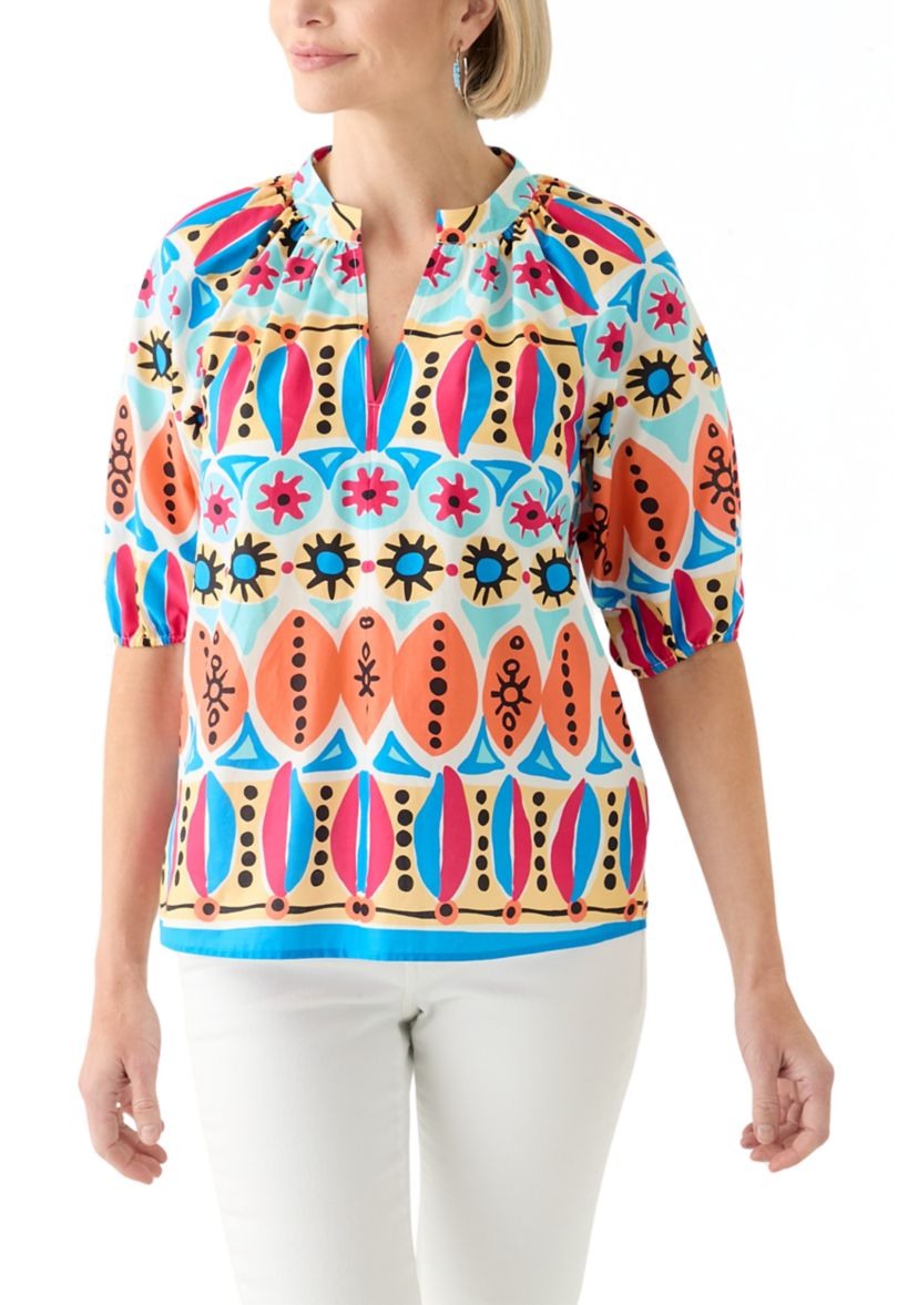 Womens Elbow Sleeve Printed Blouse