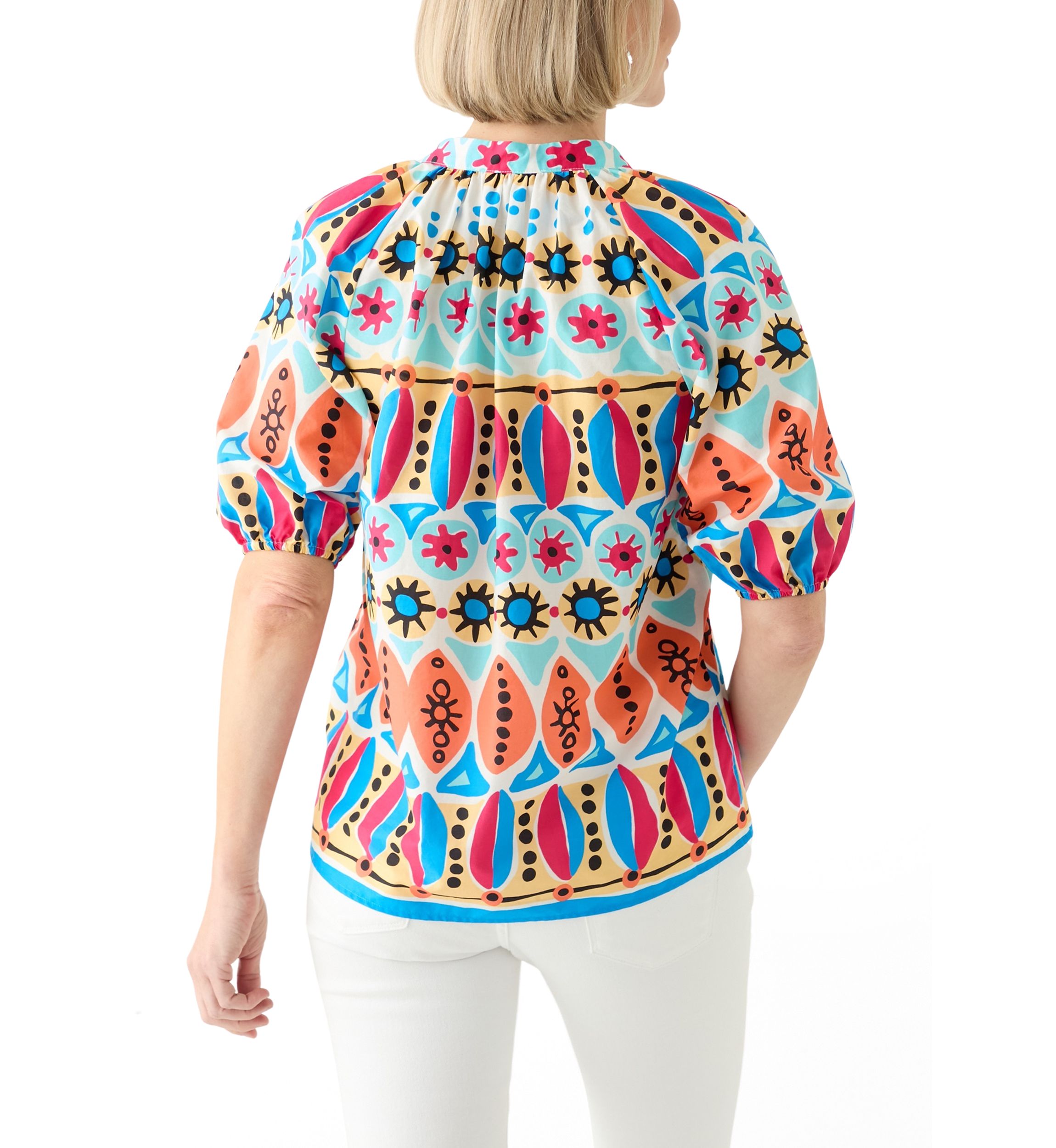 Womens Elbow Sleeve Printed Blouse