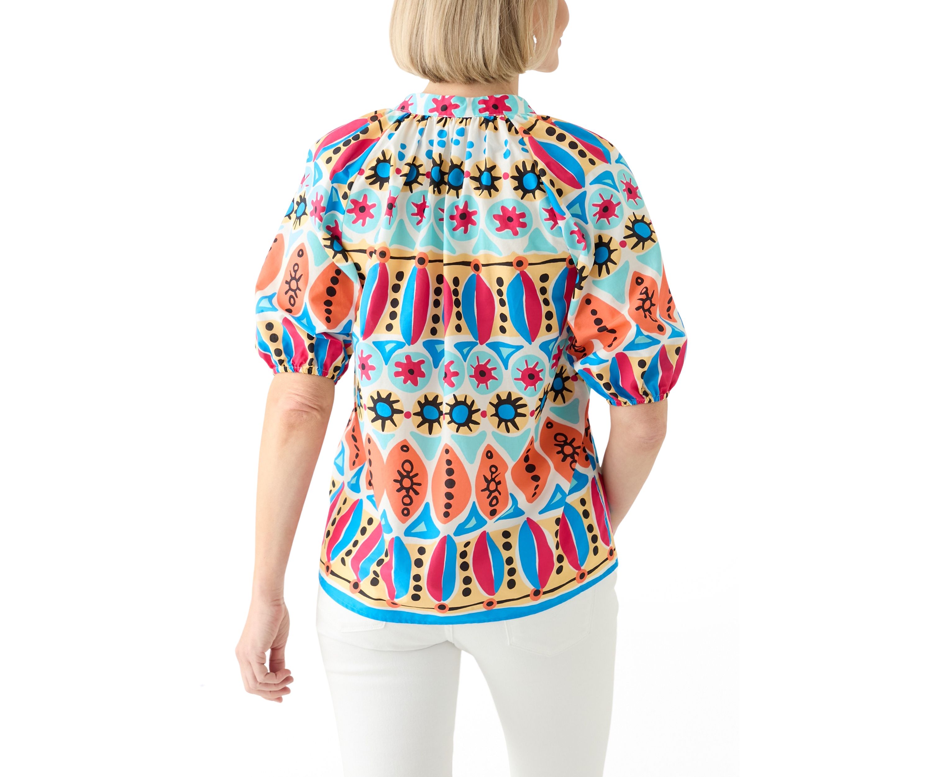 Womens Elbow Sleeve Printed Blouse