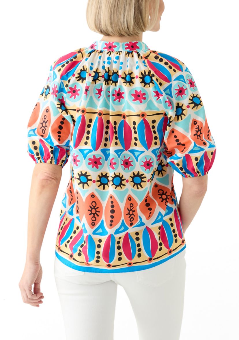 Womens Elbow Sleeve Printed Blouse