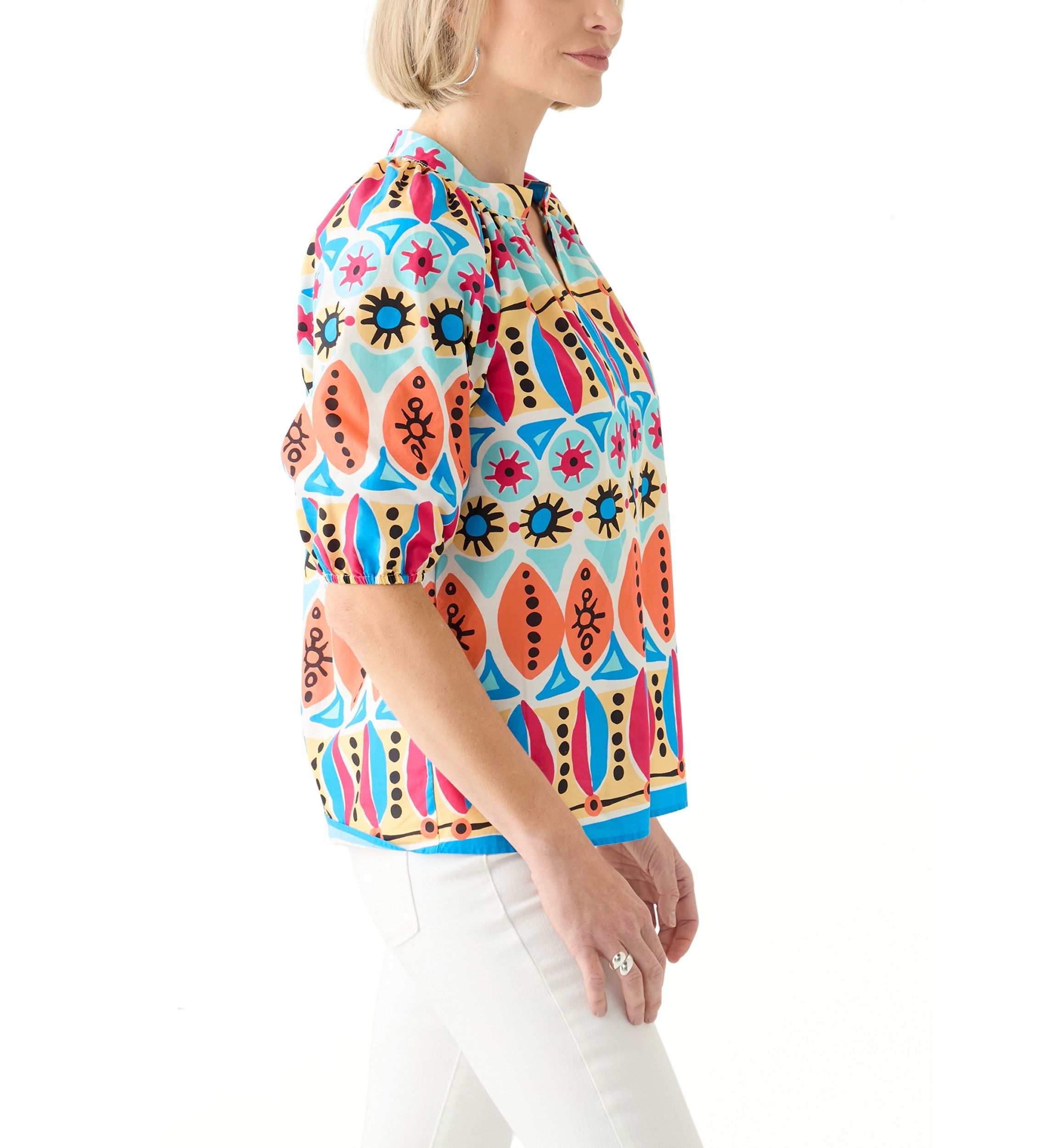 Womens Elbow Sleeve Printed Blouse