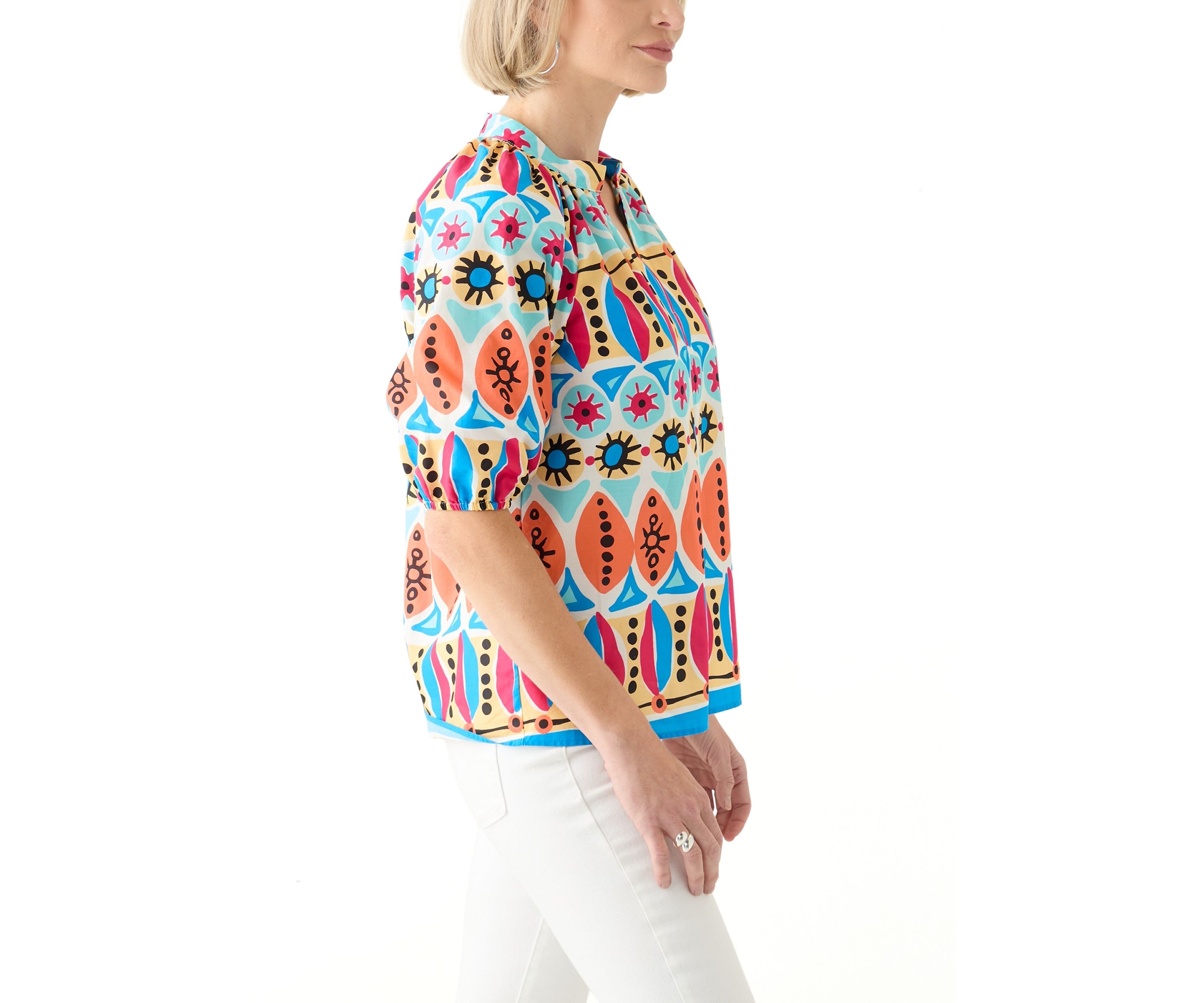 Womens Elbow Sleeve Printed Blouse