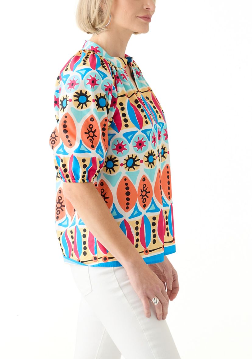 Womens Elbow Sleeve Printed Blouse