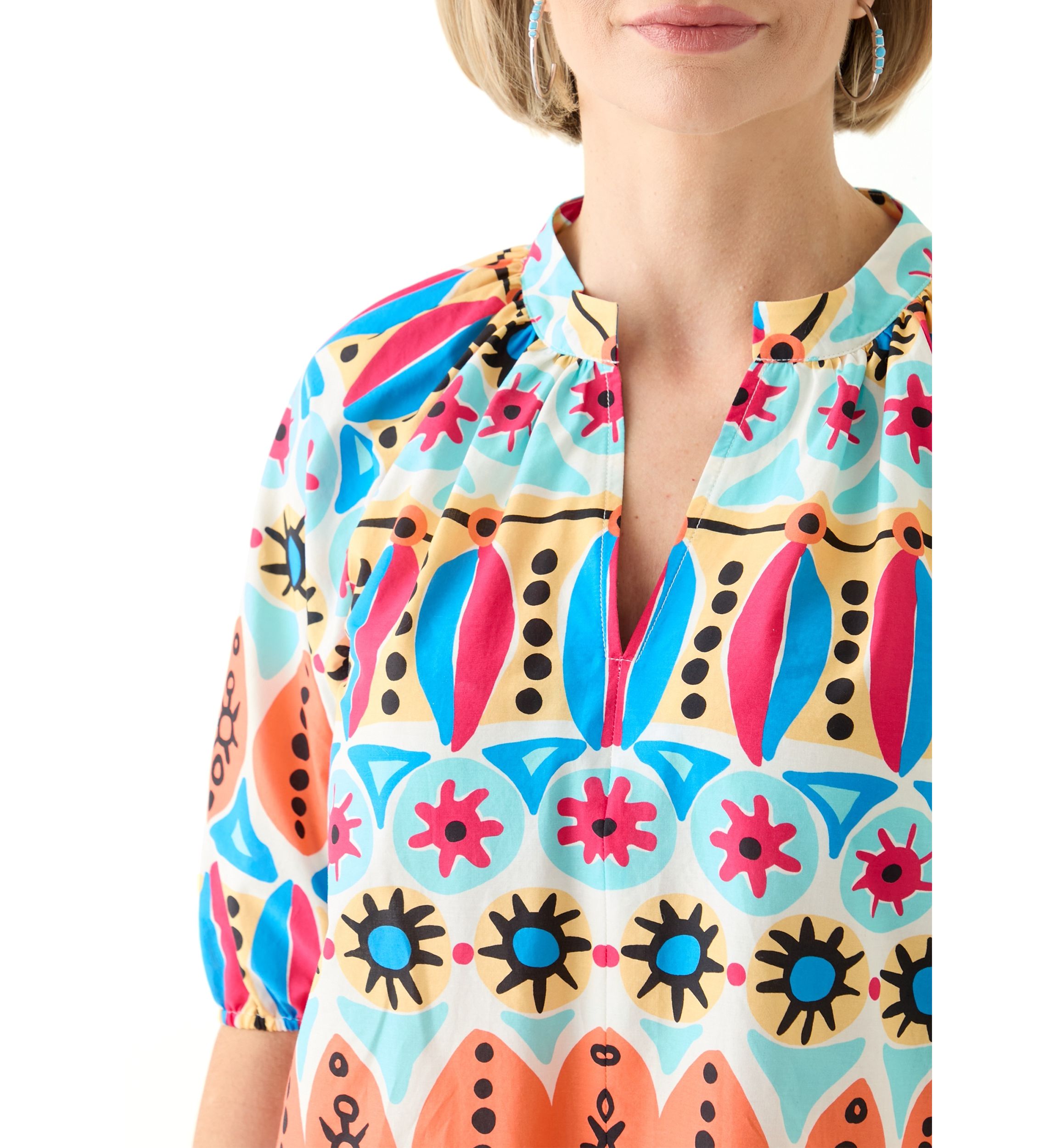 Womens Elbow Sleeve Printed Blouse