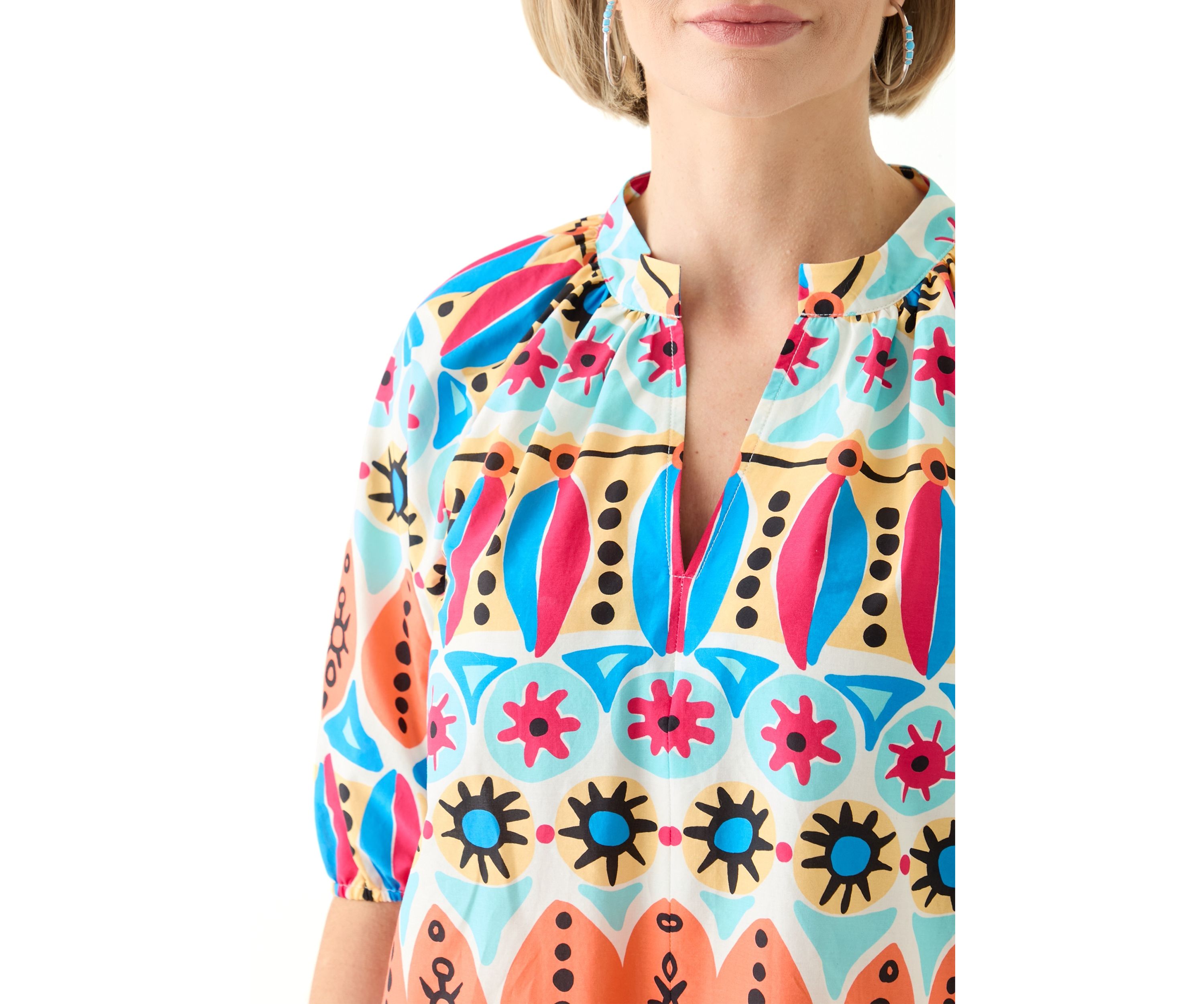 Womens Elbow Sleeve Printed Blouse
