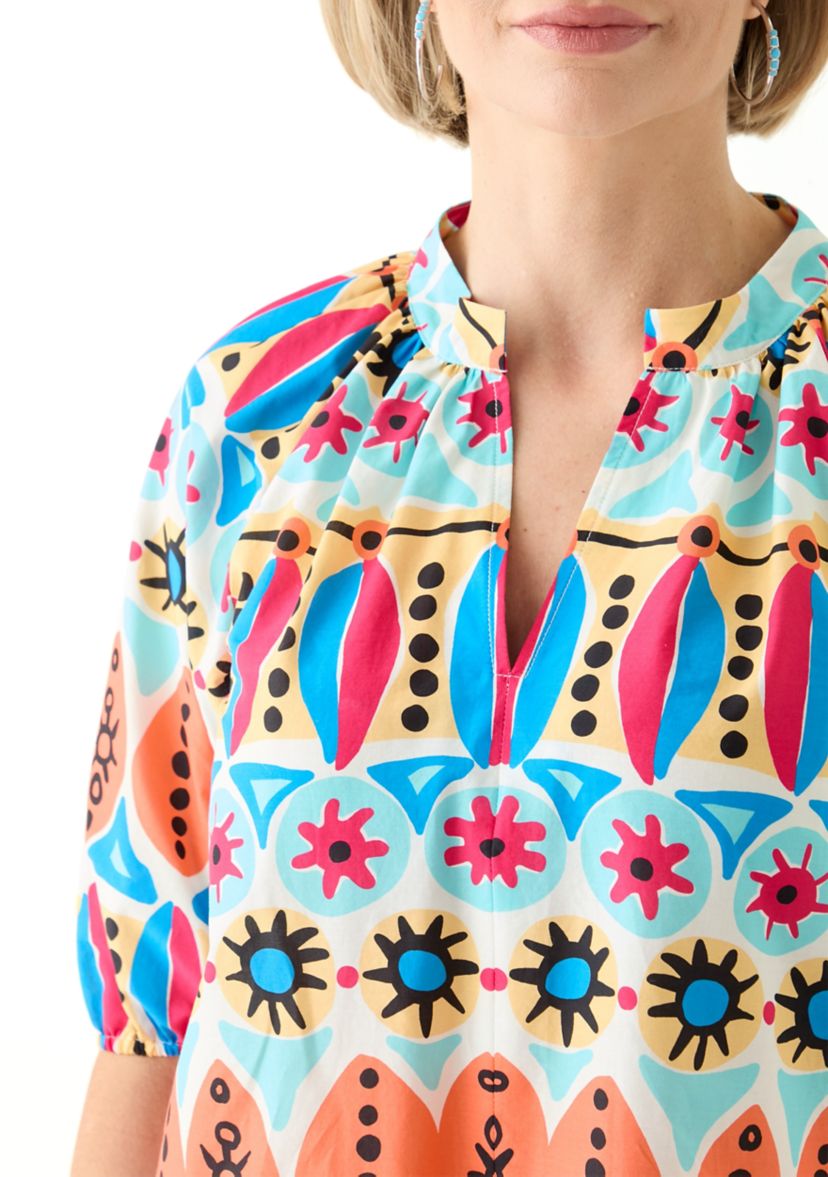 Womens Elbow Sleeve Printed Blouse