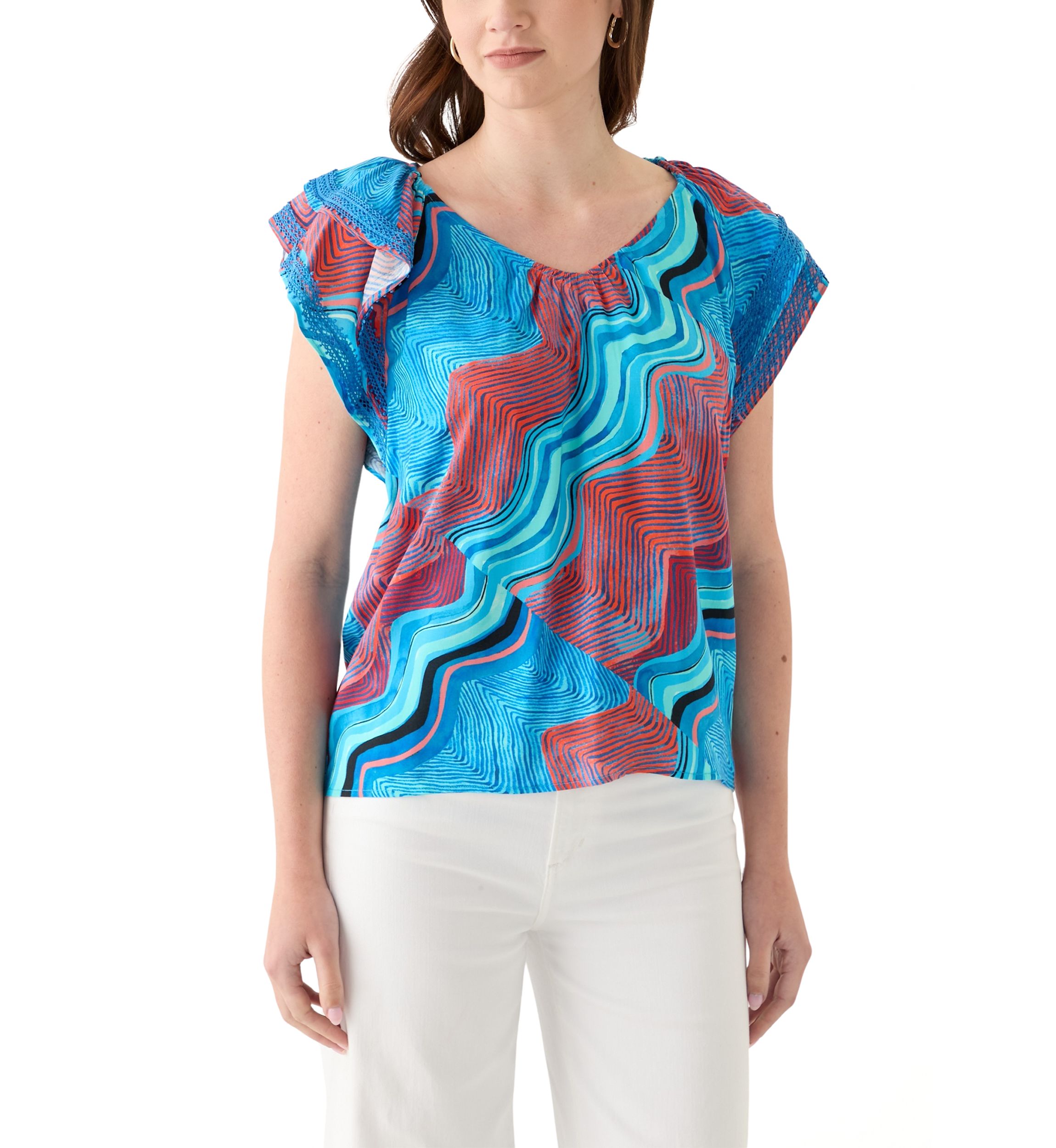 Womens Printed V-Neck Blouse
