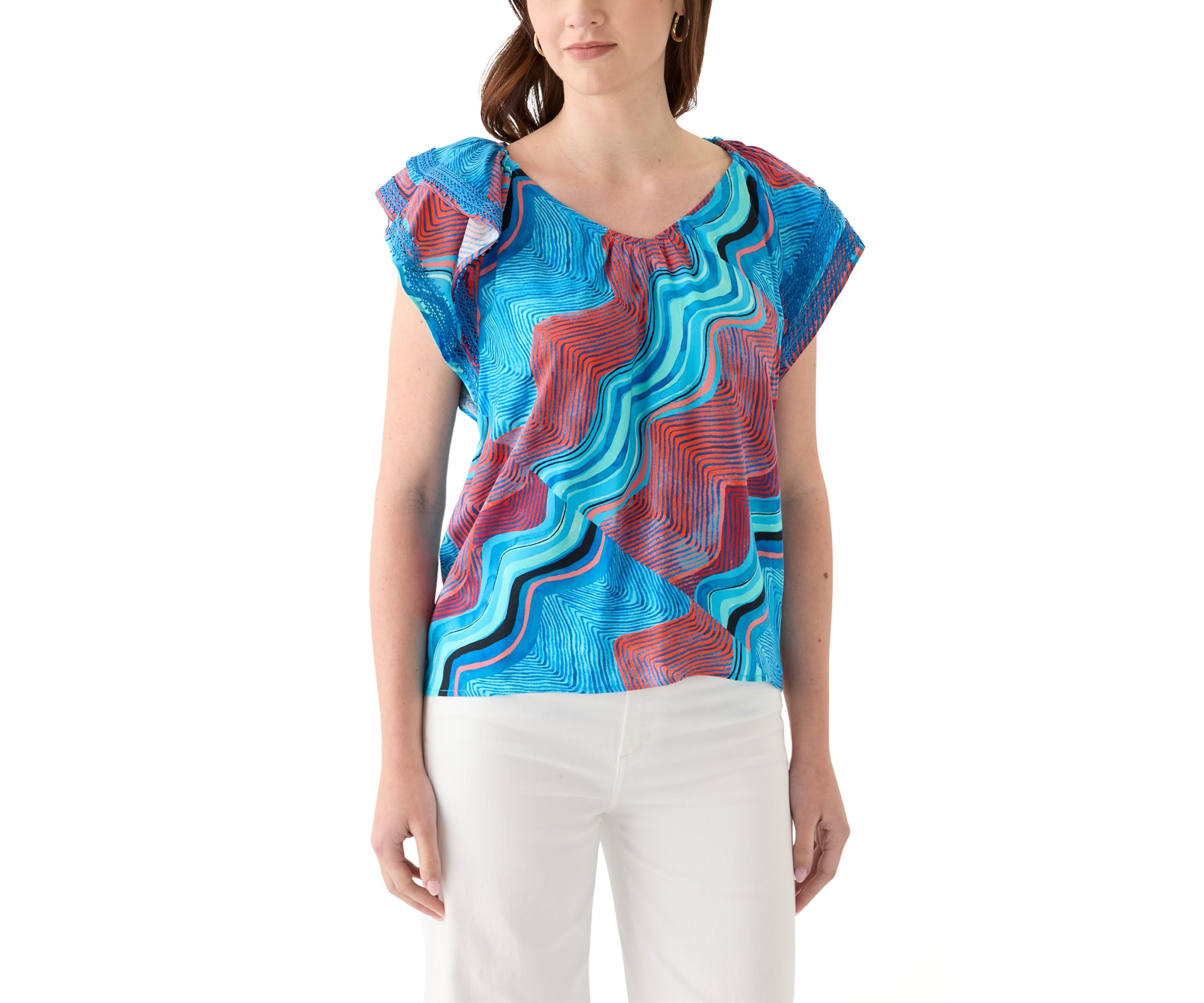 Womens Printed V-Neck Blouse