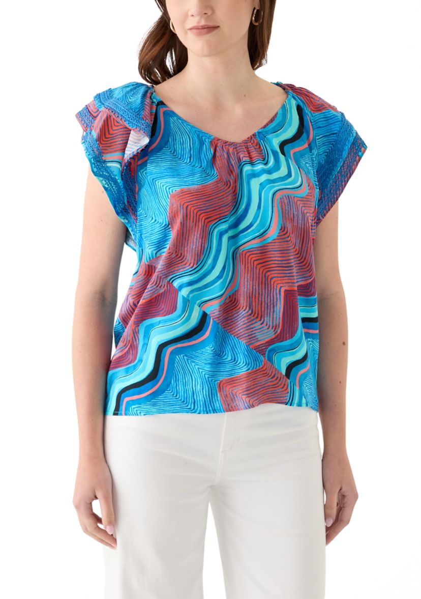 Womens Printed V-Neck Blouse