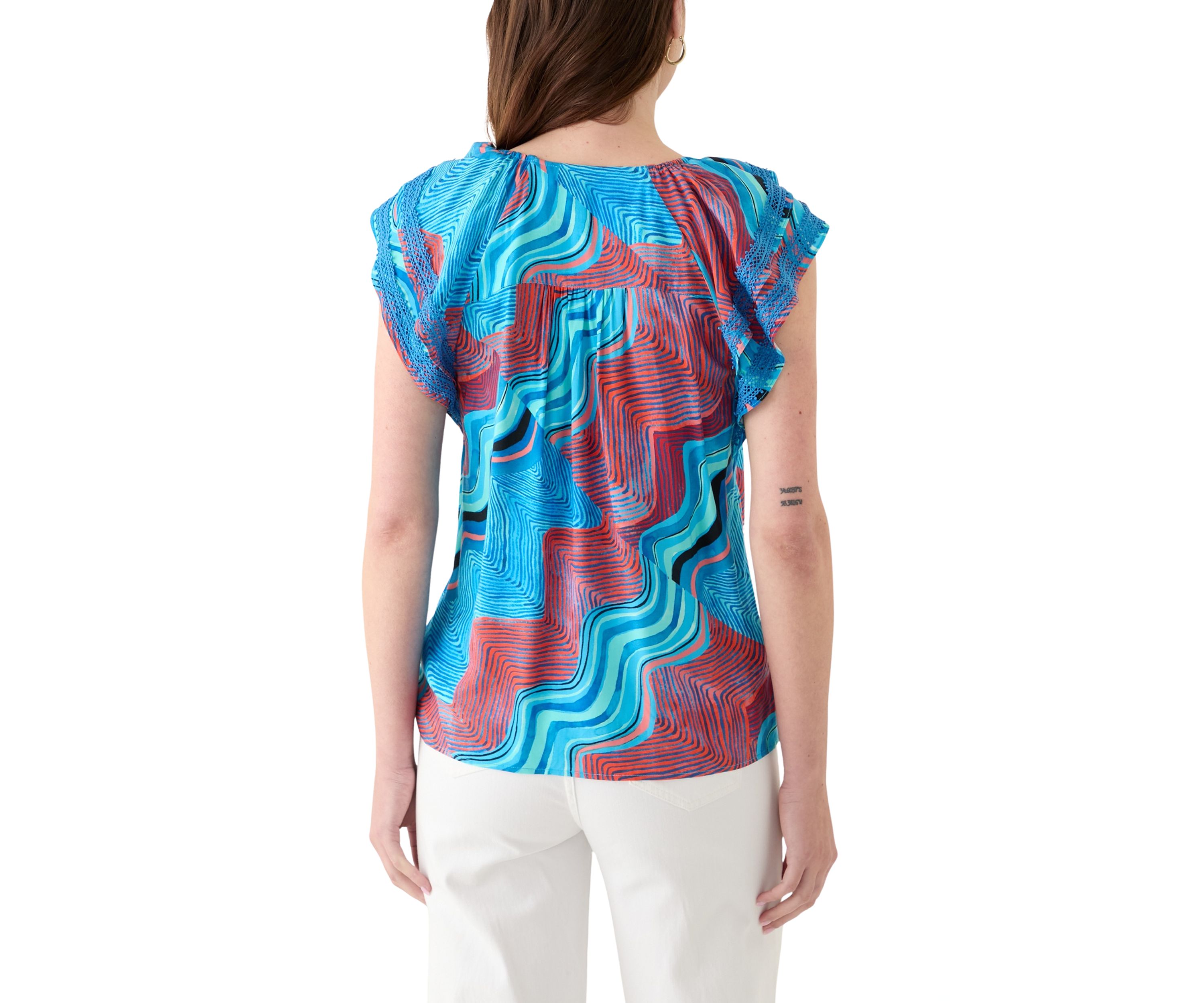 Womens Printed V-Neck Blouse