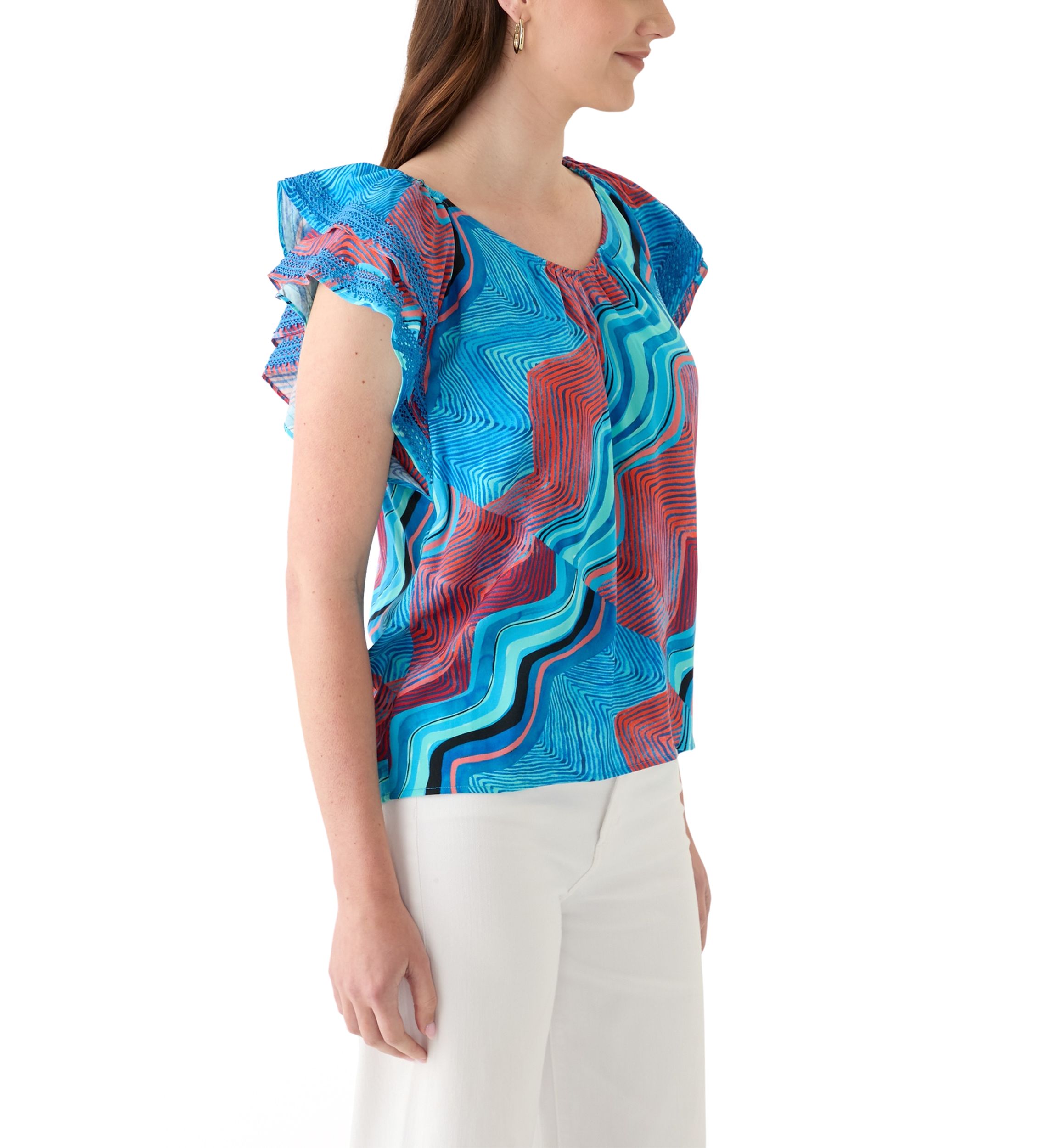 Womens Printed V-Neck Blouse