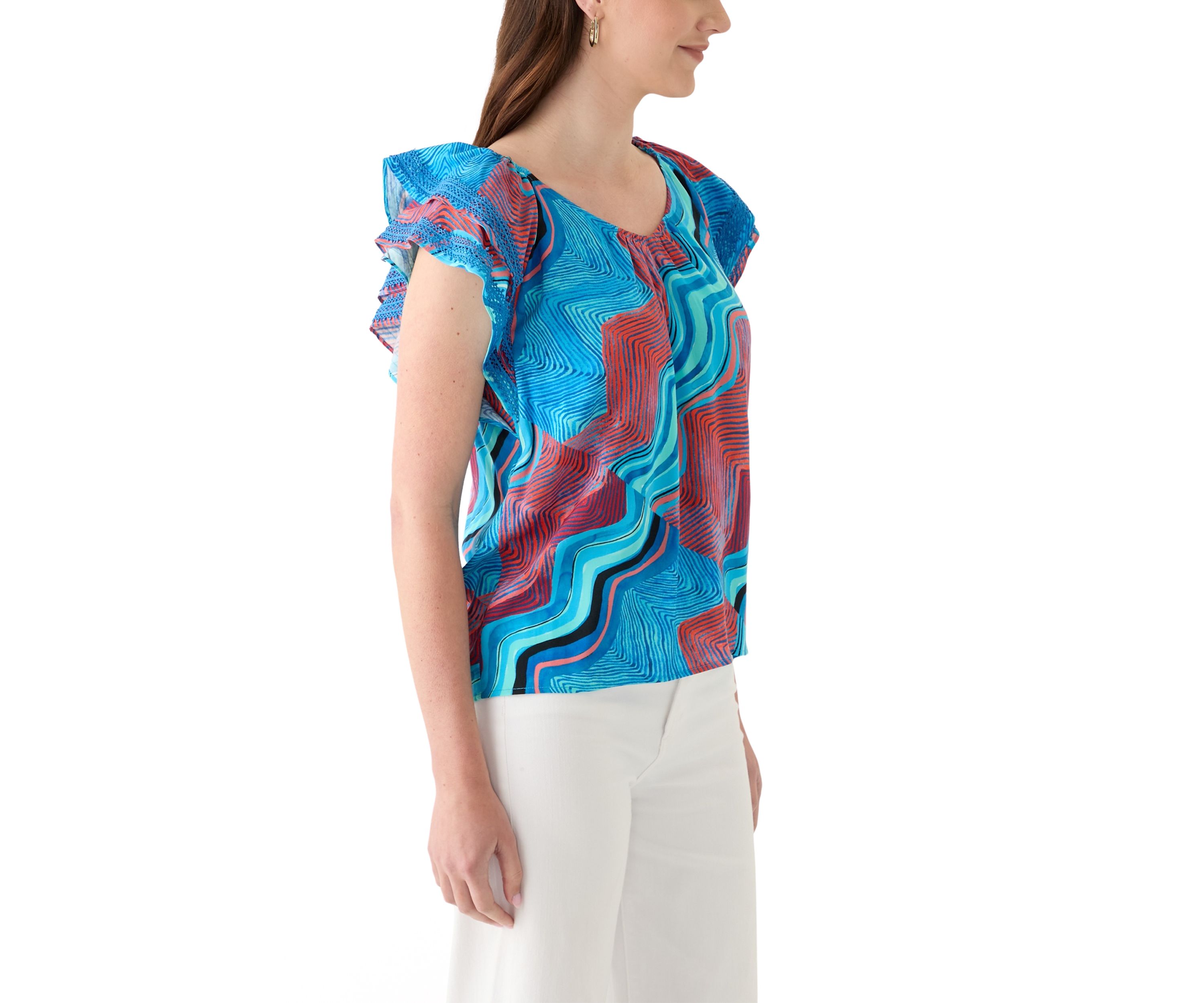 Womens Printed V-Neck Blouse