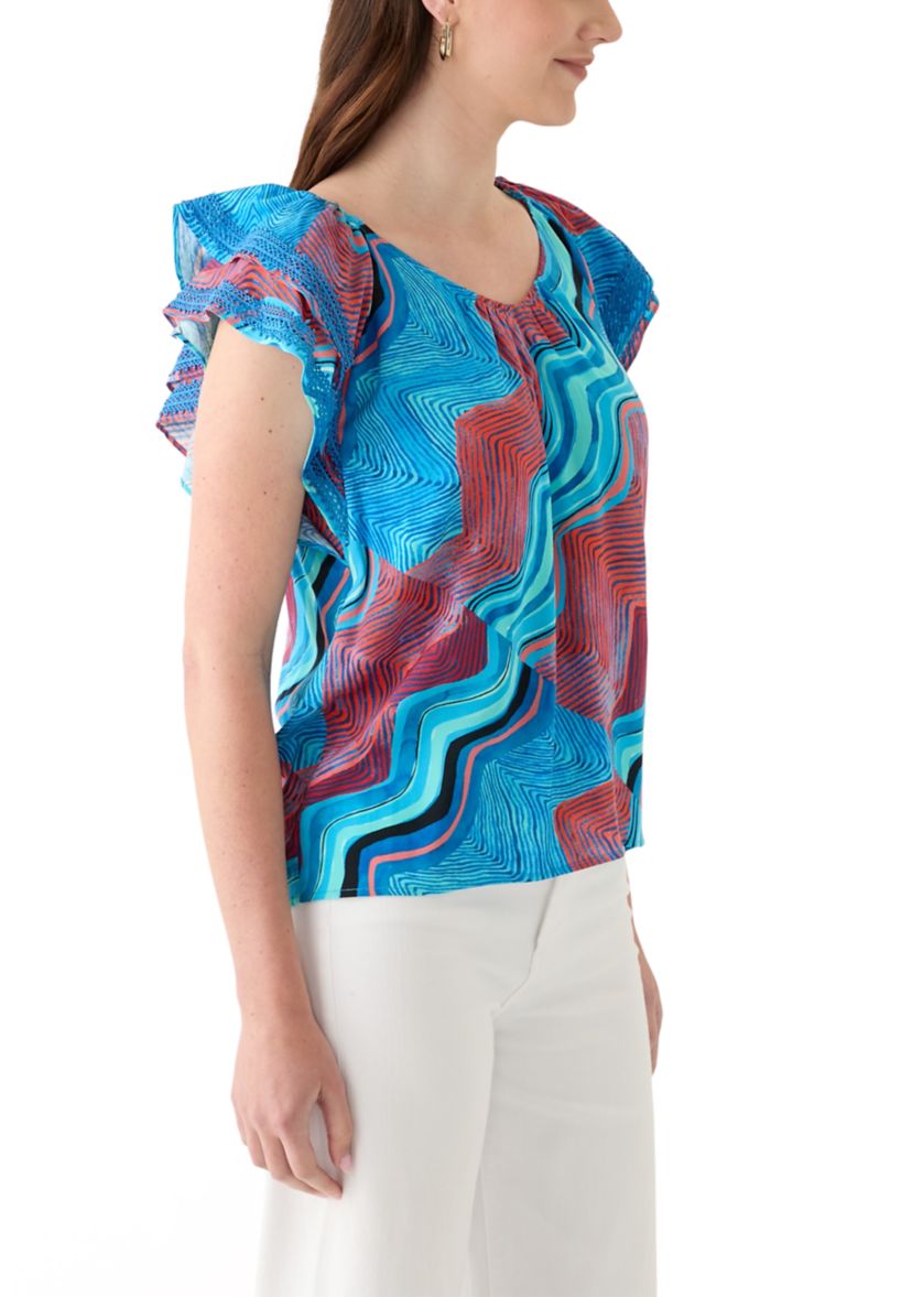 Womens Printed V-Neck Blouse