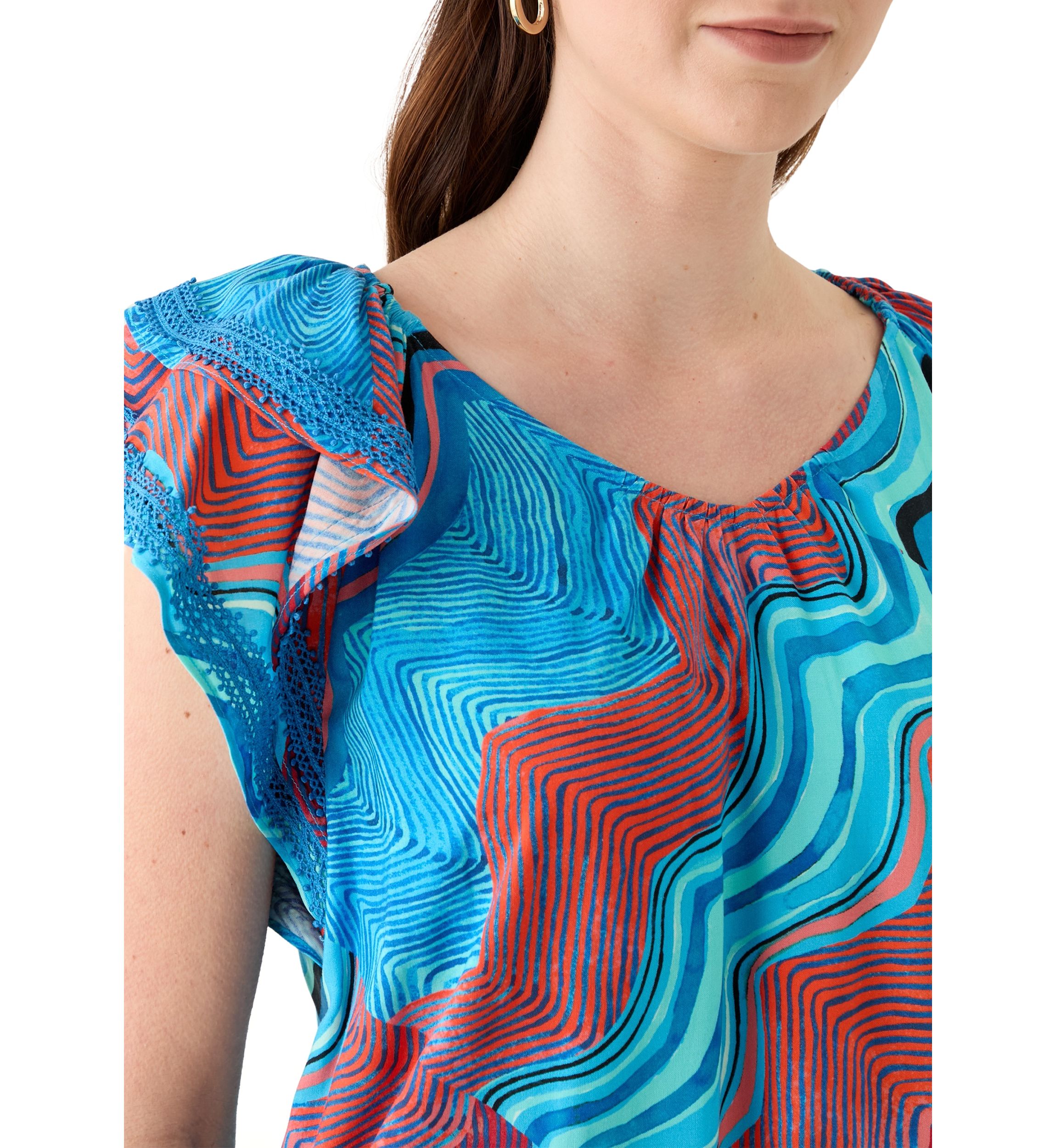 Womens Printed V-Neck Blouse
