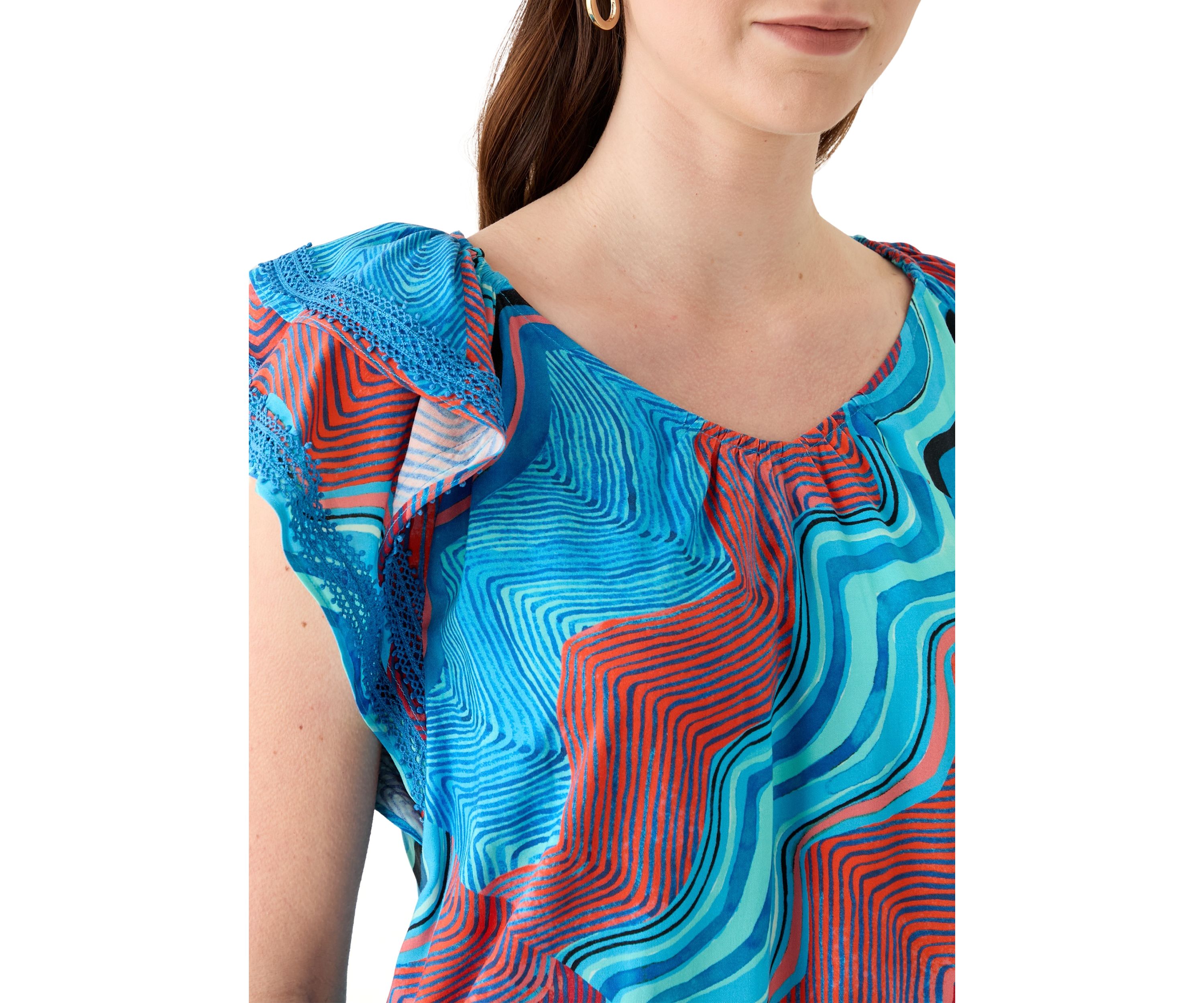 Womens Printed V-Neck Blouse