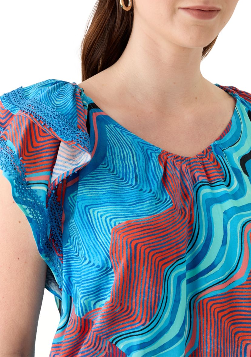 Womens Printed V-Neck Blouse