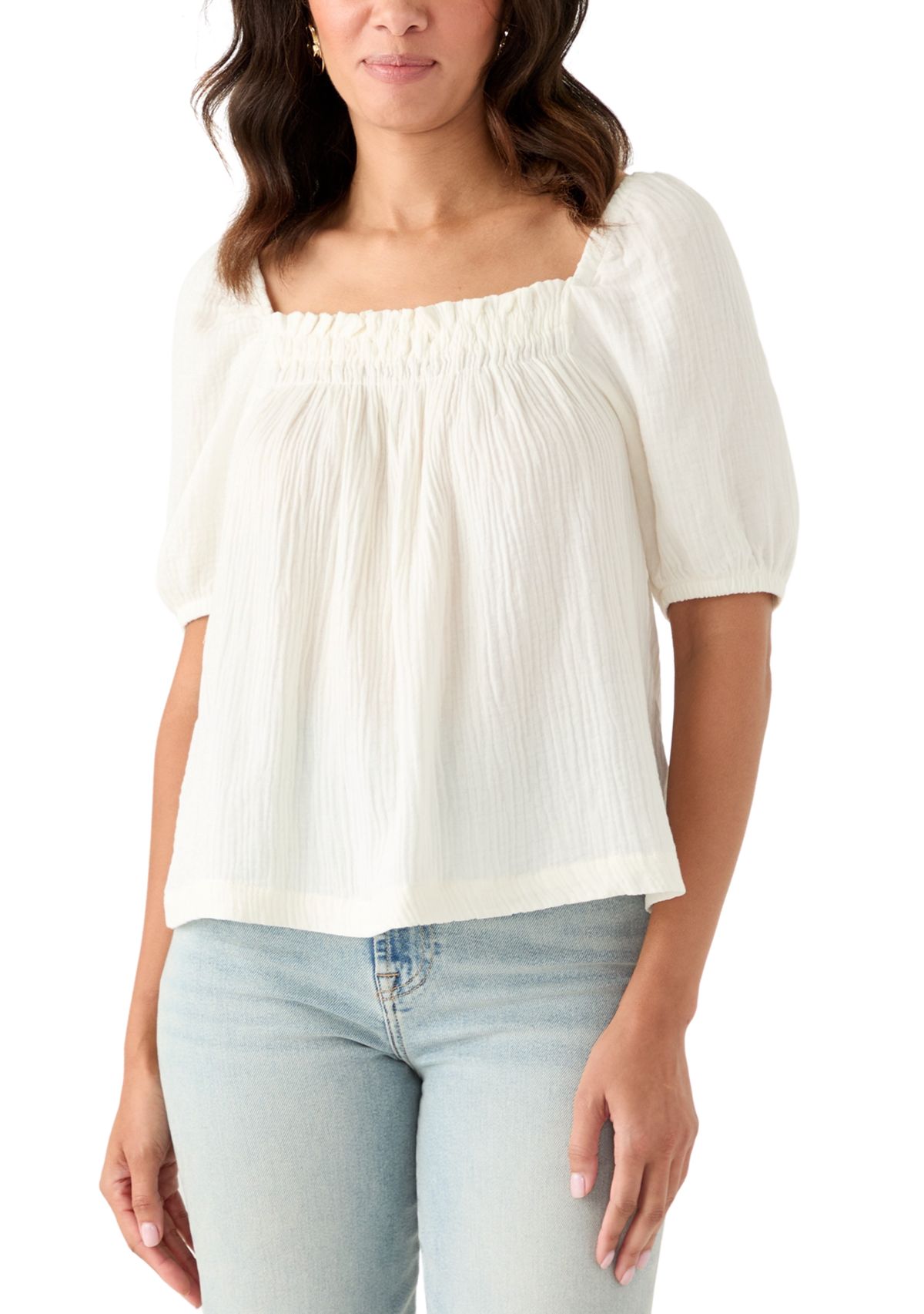Womens Smocked Gauze Top
