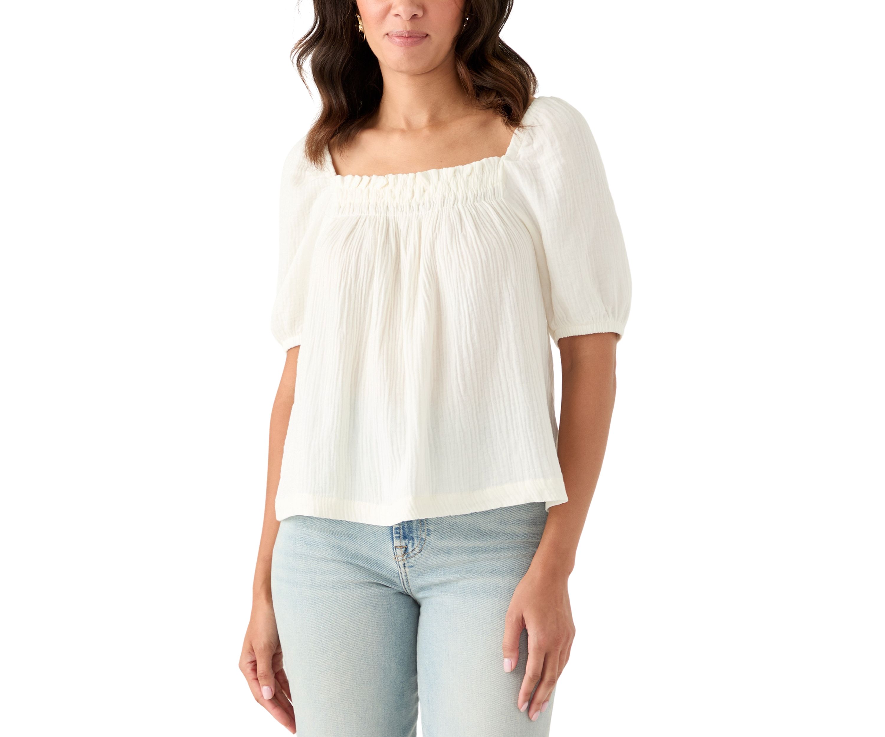 Womens Smocked Gauze Top
