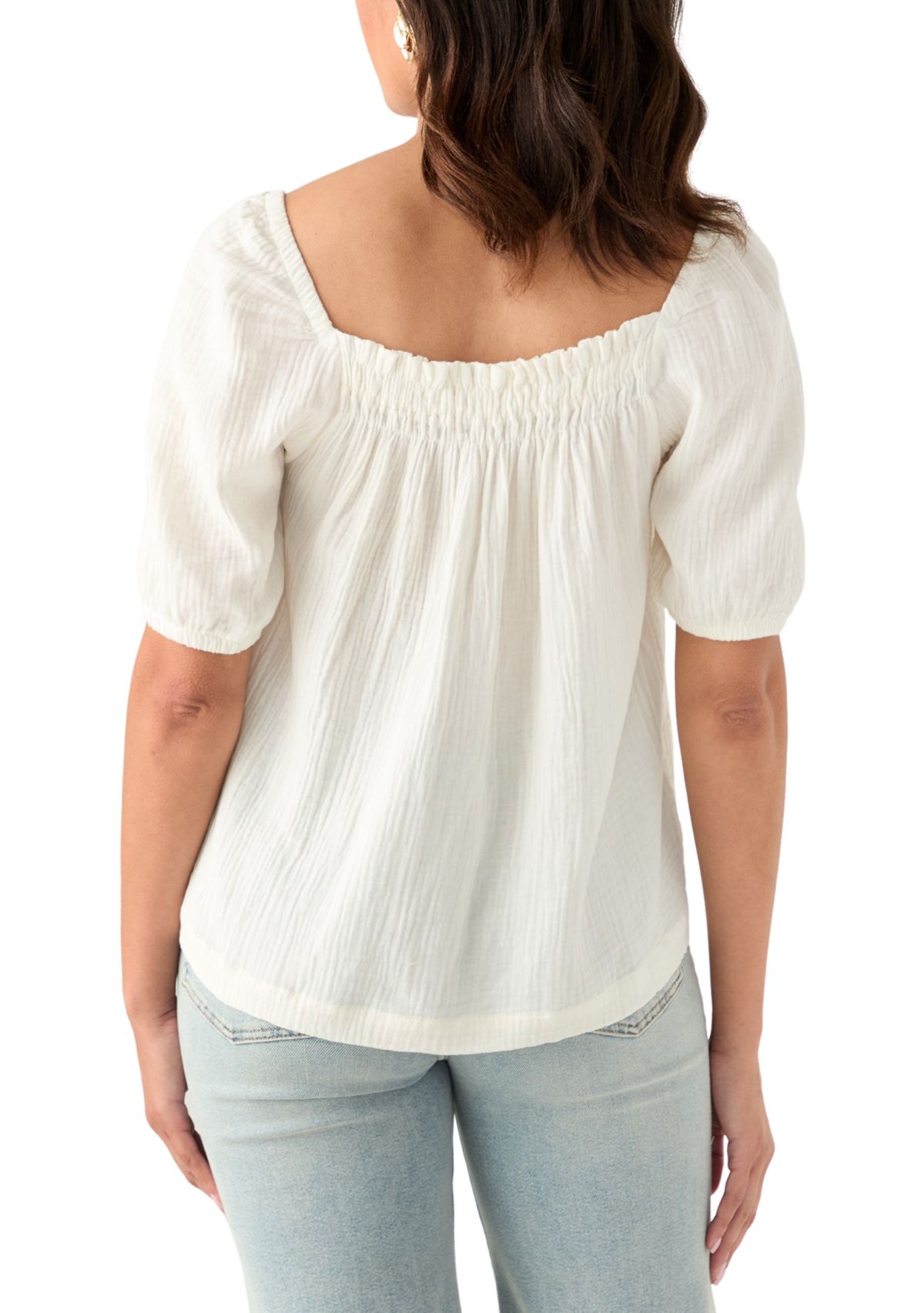 Womens Smocked Gauze Top