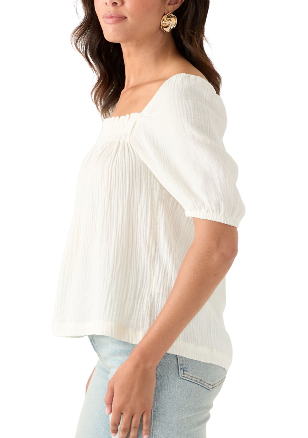 Womens Smocked Gauze Top
