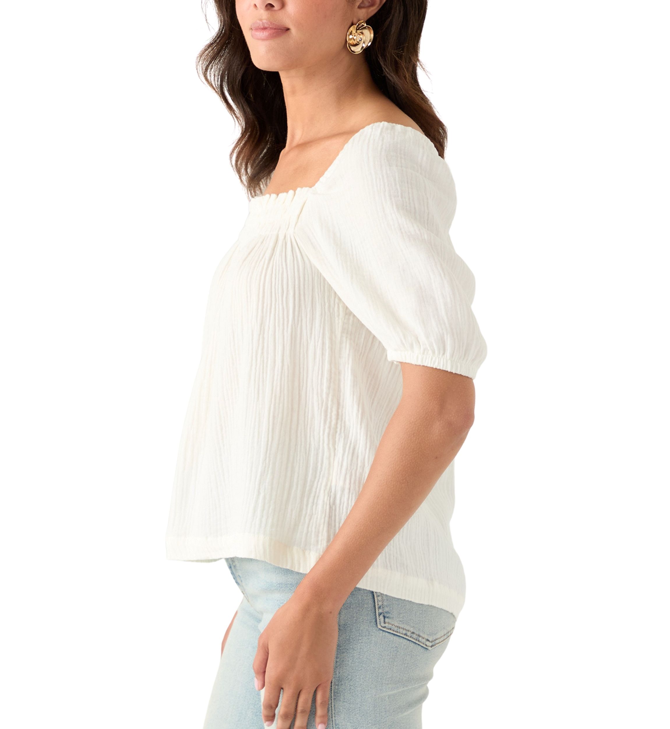 Womens Smocked Gauze Top
