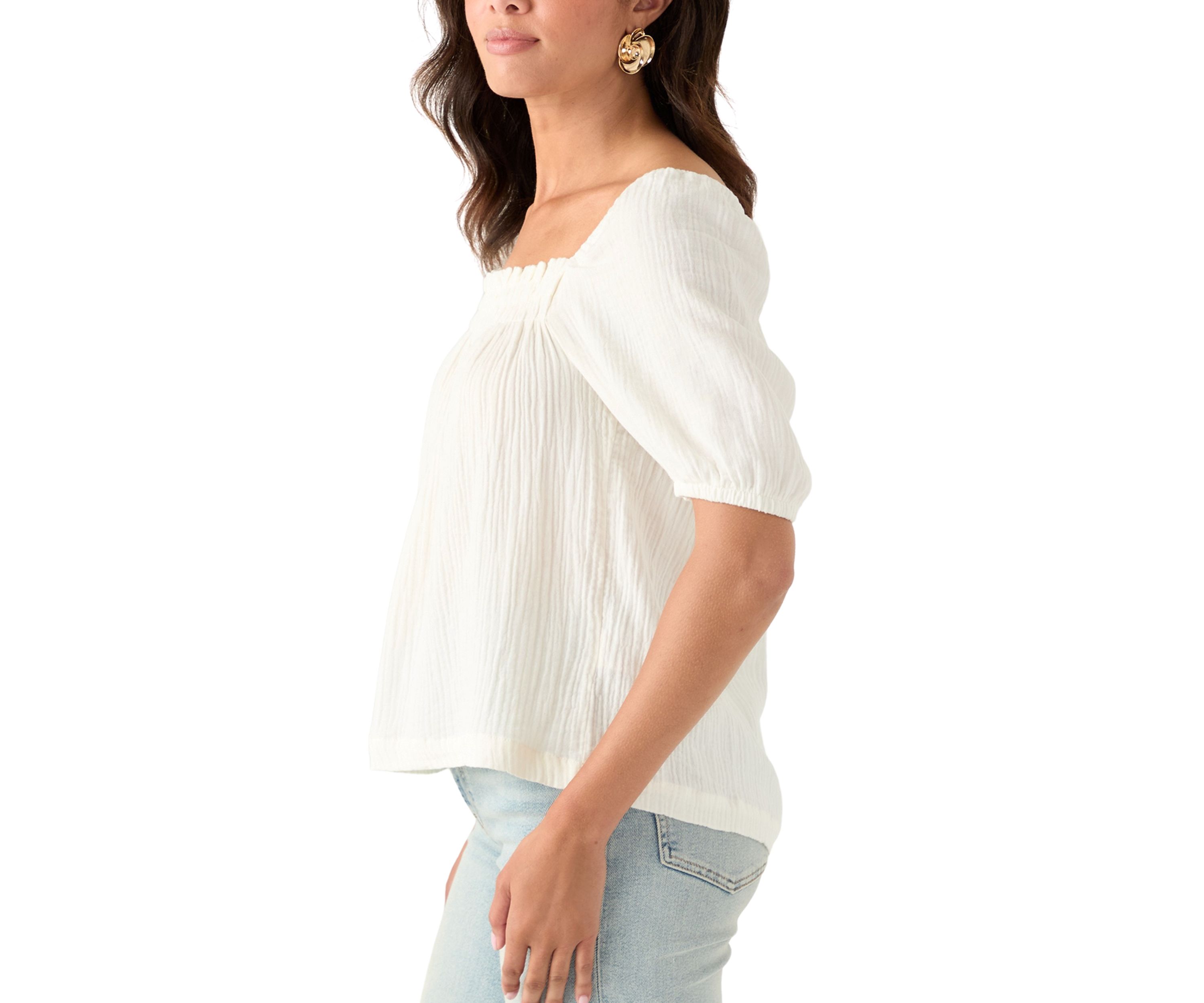Womens Smocked Gauze Top