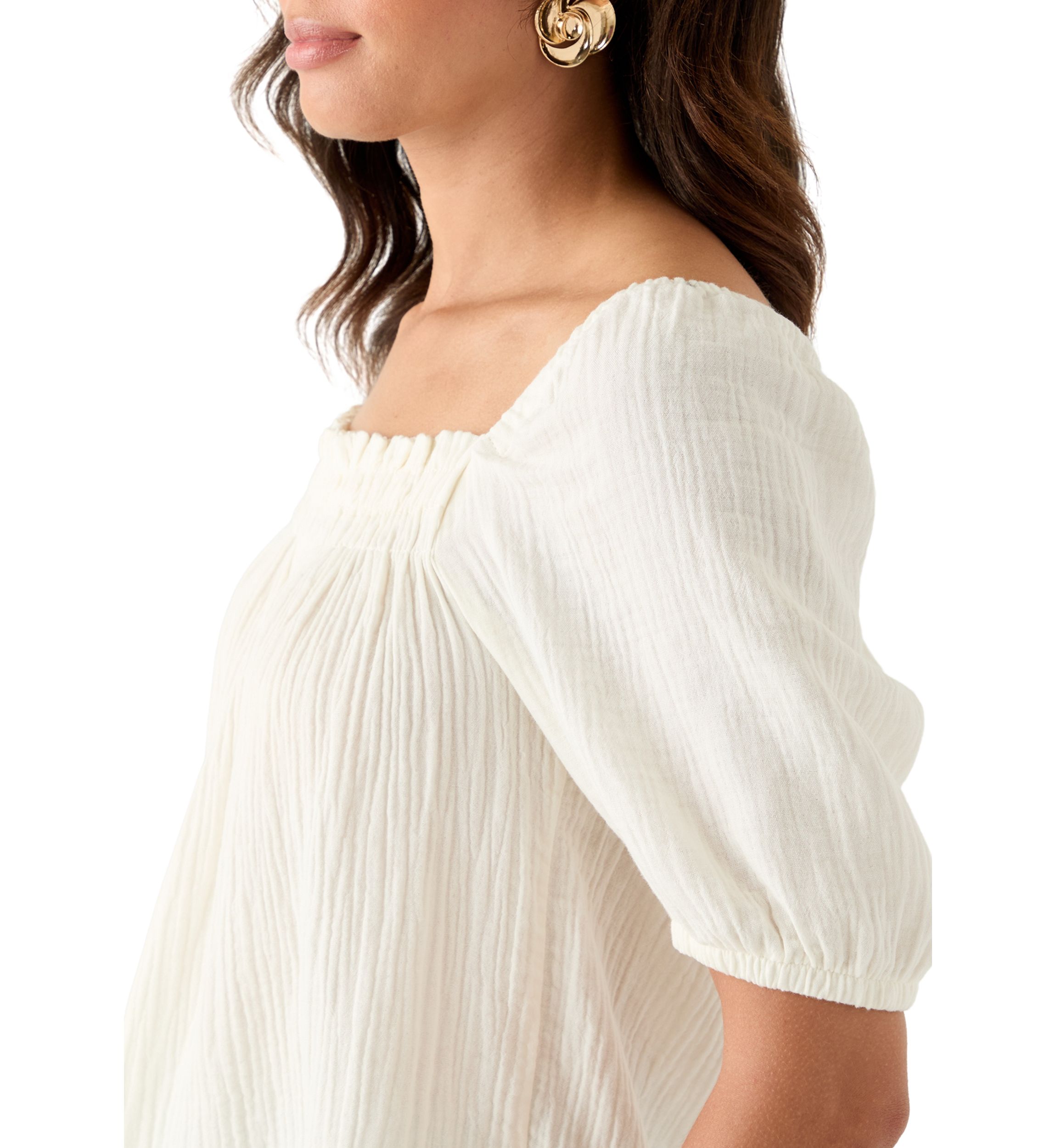Womens Smocked Gauze Top